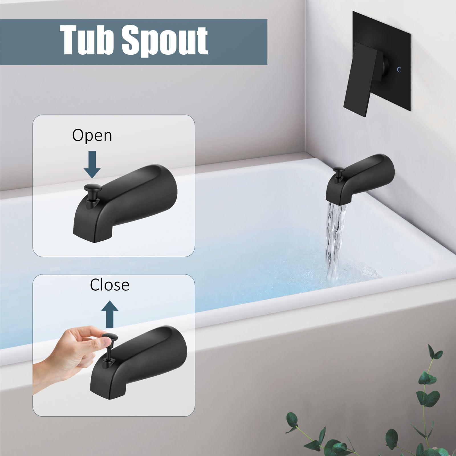 Aolemi Shower Tub Faucet Set with Handheld Spray Shower System Single Shower Rainfall Head and Handle with Tub Spout Combo Rough-in Valve Included Shower Trim Kit 6 Inch Shower Head, Matte Black - Image 9