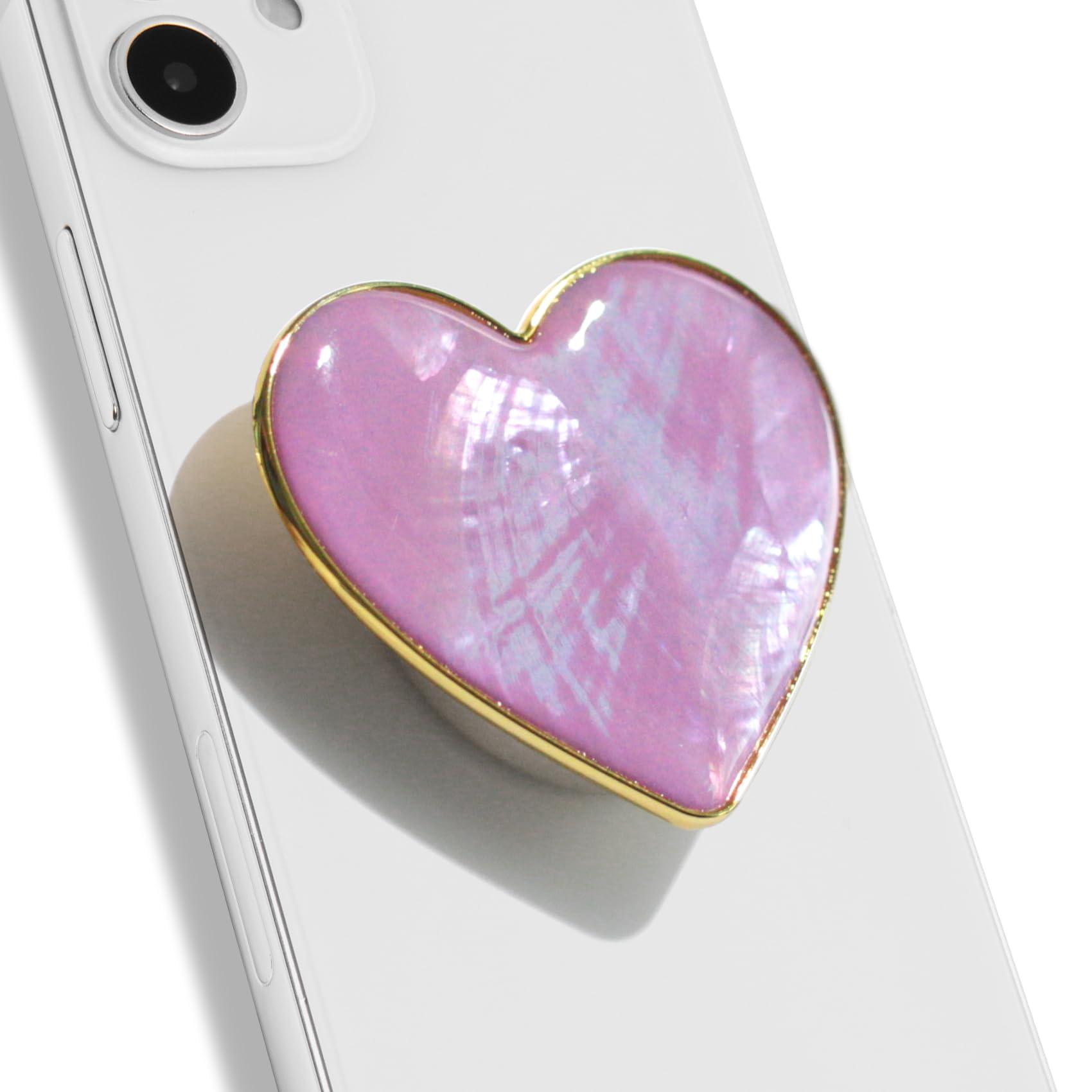 OnTheGrip Cute Natural Seashell Design Heart Shape Collapsible Mobile Phone Grip Stand Holder for Smartphone Tablet Cell Phone Accessory (Violet)