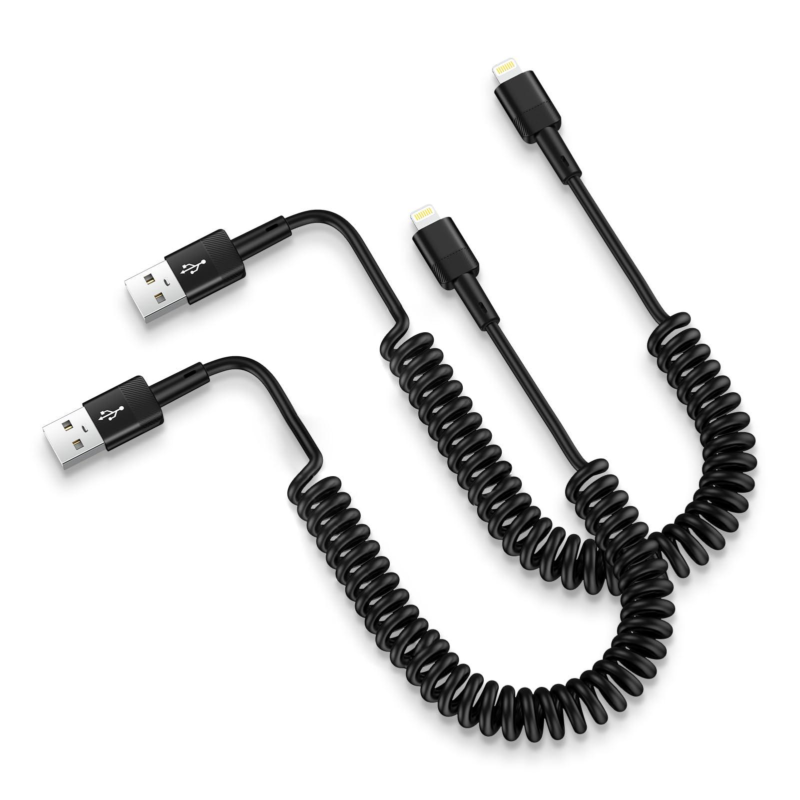 Coiled Lightning Cable Fast Charging Compatible for iPhone 14 13 12 11 Pro Max XR XS X 8 7 6 Plus SE iPad iPod [Apple MFi Certified],2Pack/3FT iPhone Charger Cord Short Car Charger Carplay Retractable