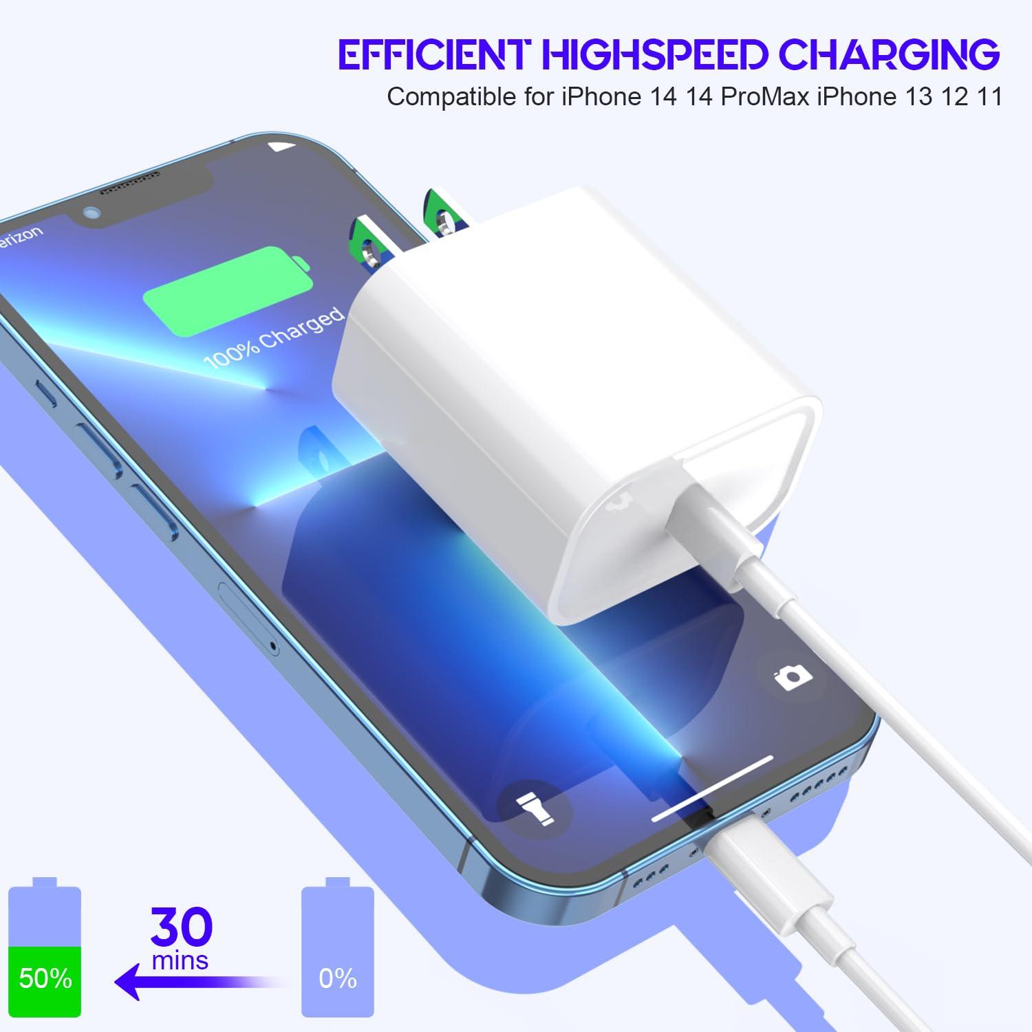 10Foot Fast iPhone Charging Cable,3-Pack Super Fast iPhone Charger USB C Charging Block Wall Charger PD Adapter with 10FT Type C to Lightning Cable Cord for iPhone 14/13/12/11Pro Max/XS Max/XS/XR/8/SE - Image 3
