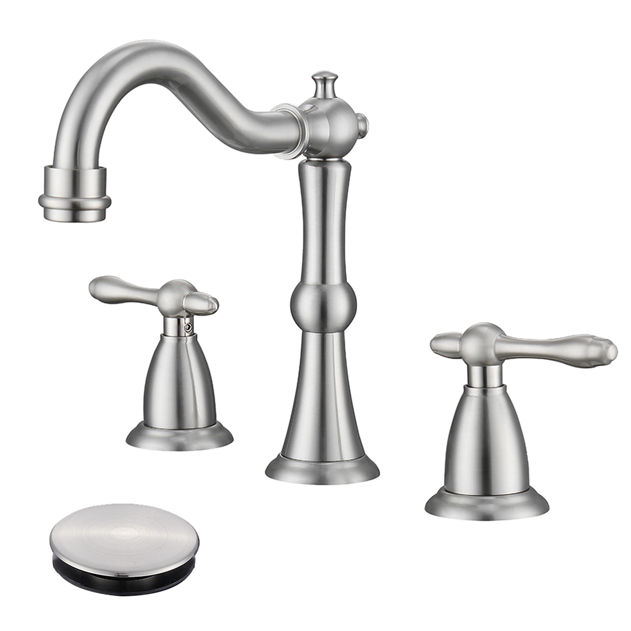 JXMMP Brushed Nickel 3 Hole Bathroom Faucet, Widespread Antique Bathroom Sink Faucet with Pop Up Drain and cUPC Supply Hose, Modern 2 Handle Modern Brushed Sink Faucet Bathroom JXM3073BN