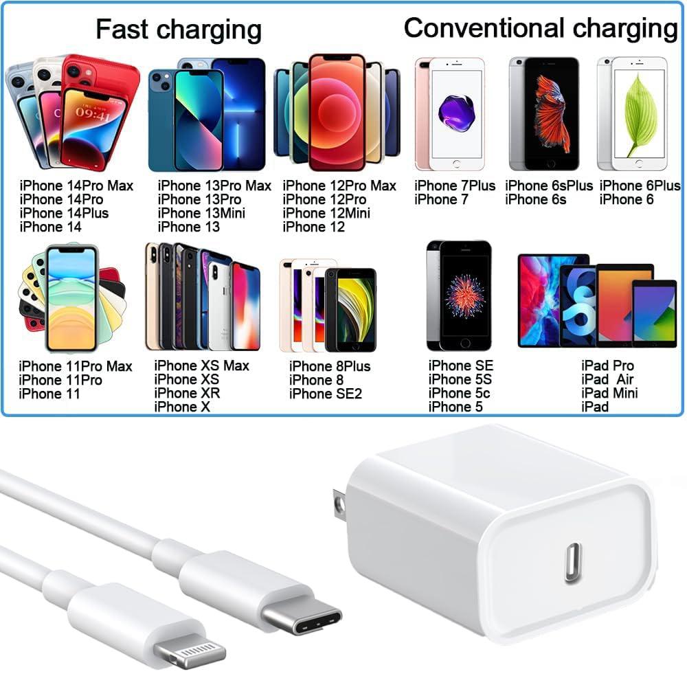 DABUSTAR for iPhone Fast Charger, 20W USB C PD Wall Charger Block Plug with[MFi Certified]6ft Type C to Lightning Cable Quick Charging Data Sync Cord for iPhone14 13 12 11 Pro Max Mini Xs Xr iPad Air - Image 7