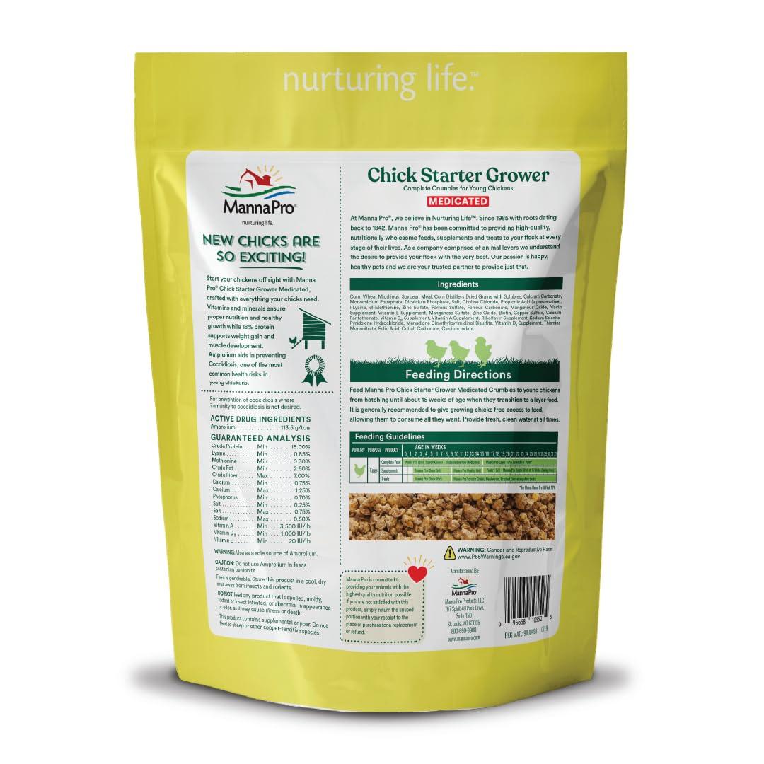Manna Pro Medicated Chick Starter Grower Feed – High Protein Crumbles with Amprolium for Coccidiosis Prevention – Complete Chicken Feed for Baby Chicks and Pullets – For Healthy Growth – 5 lb Bag - Image 2