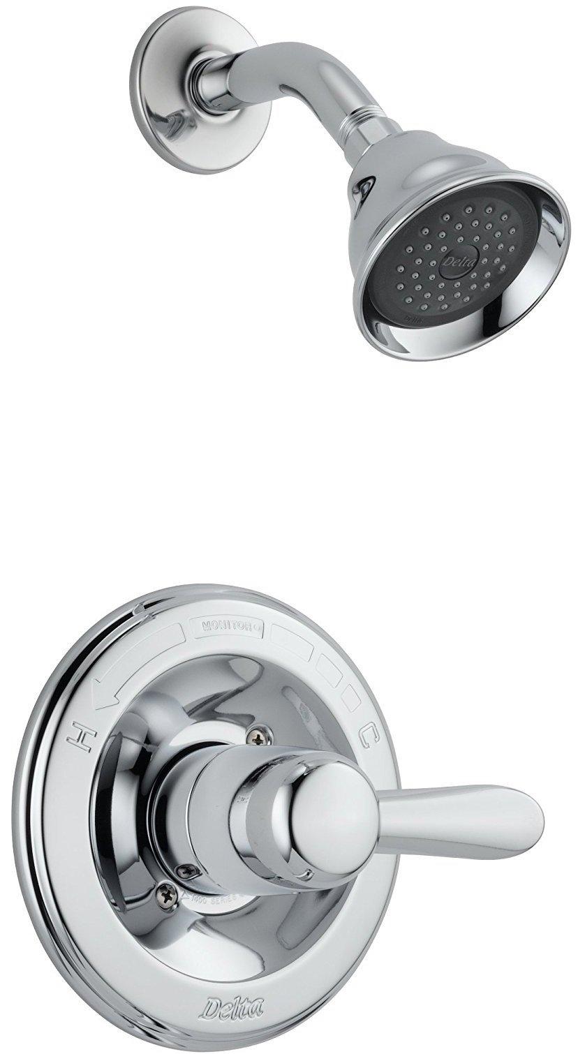 Delta Faucet Lahara 14 Series Single-Function Shower Faucet Set, 5-Spray Shower Head, Shower Handle, Chrome Shower Faucet, Delta Shower Trim Kit, Chrome T14238 (Valve Not Included), Without Rough