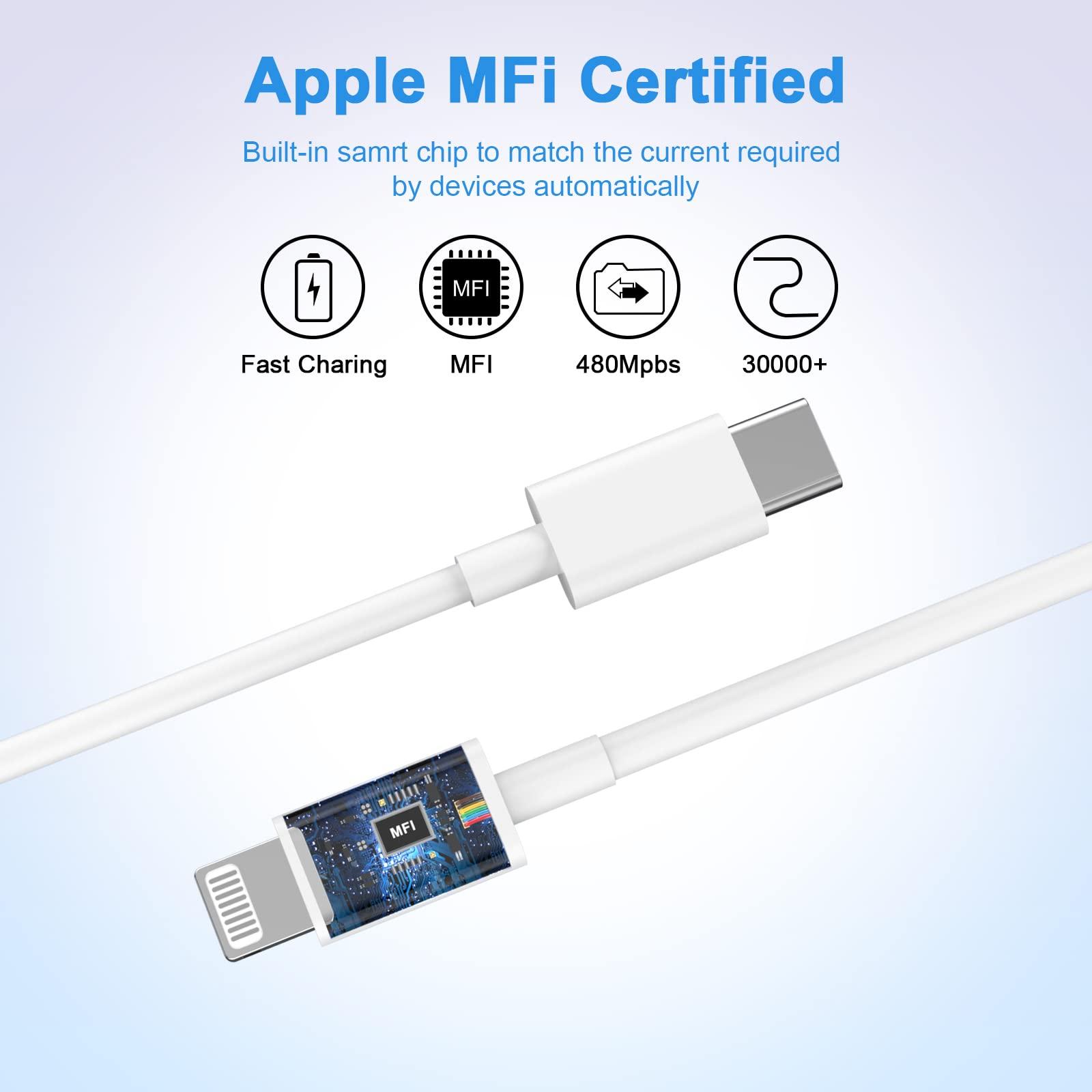 esbeecables 2 Pack PD 20W USB C Fast Charger Block & 6FT Type C to Lightning Cable for iPhone 14 13 12 11 XS XR X 8 series - Image 5