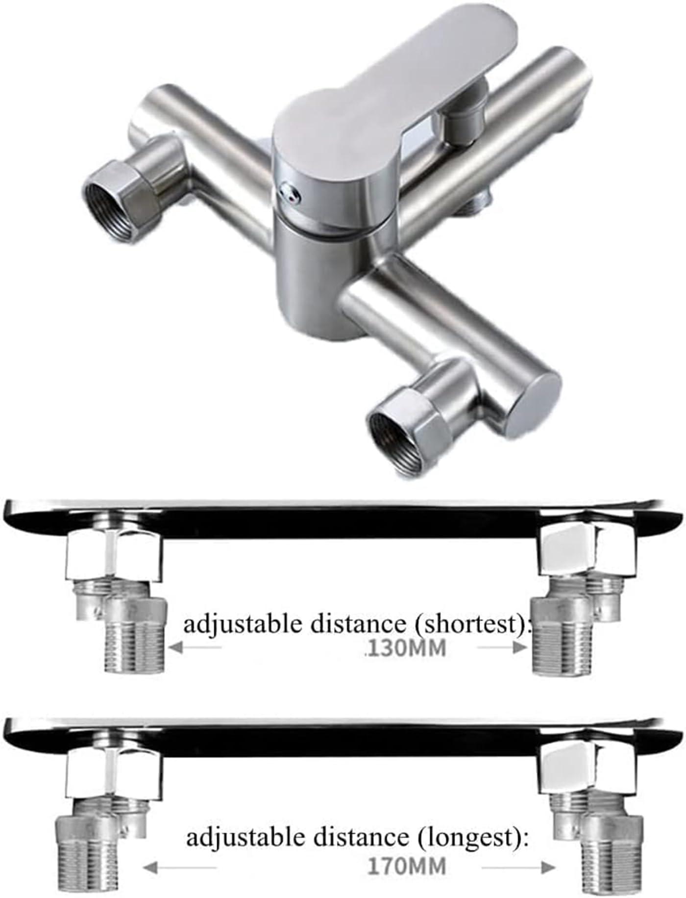 Stainless Steel Bathroom Exposed Shower Tub Faucet Wall-Mounted Shower Mixer Taps, Brushed Nickel Two Spout Manual Control Valve Switch Tap Bathroom Tub Filler - Image 6