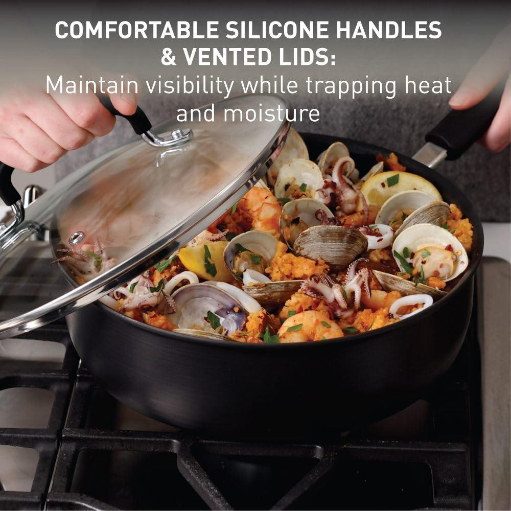 T-fal Ultimate Hard Anodized Nonstick Cookware Set 14 Piece, Oven Broiler Safe 400F, Lid Safe 350F, Kitchen Cooking Set w/Fry Pans, Saucepans, Griddle, Dutch Oven, Pots & Pans, Dishwasher Safe, Black - Image 6