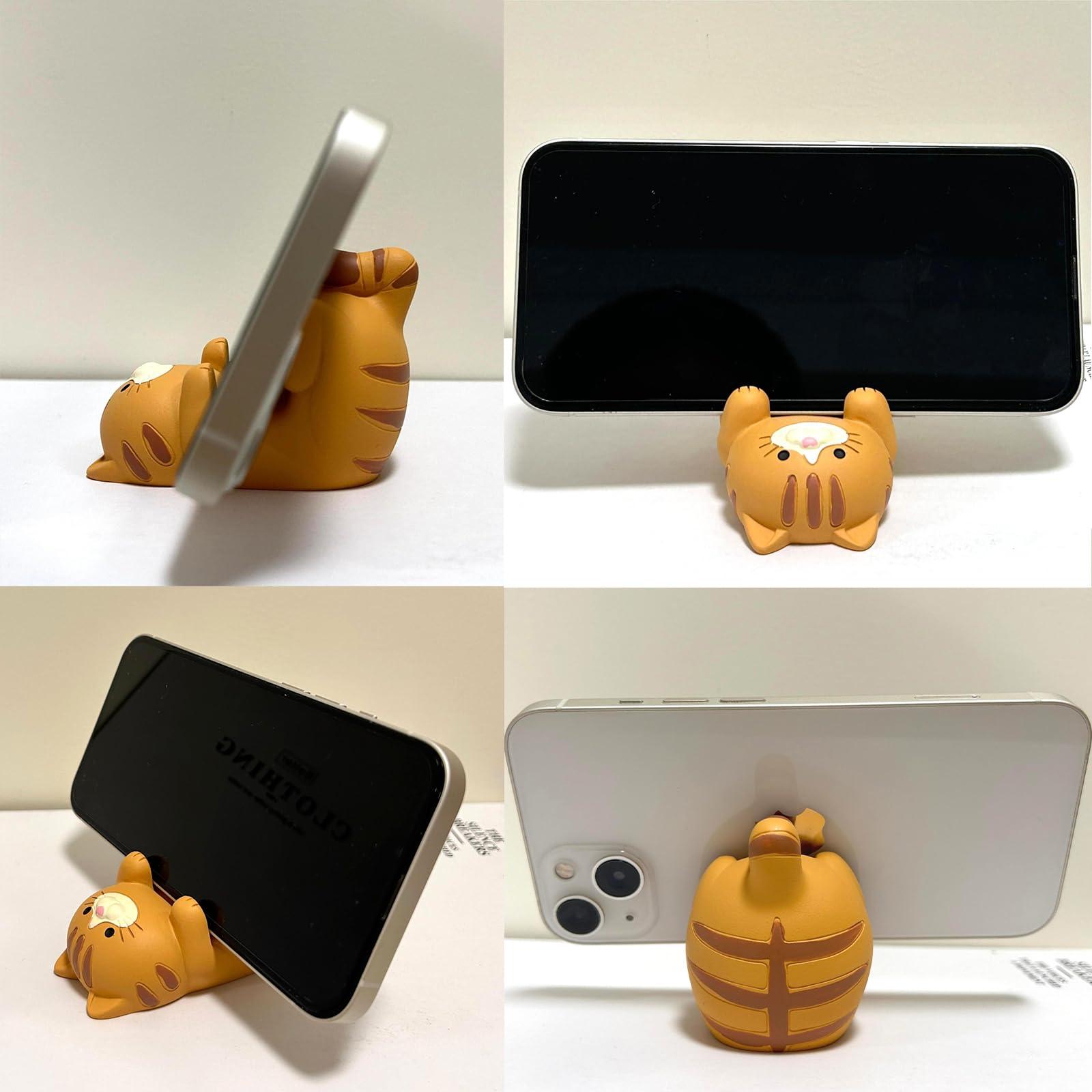 Gwindrise Cat Phone Stand Holder, Resin Desk Decor Accessory for Smartphones, Cute Phone Holder Gift for Cat Lovers, 3.3 x 2.3 x 2.0 inches, Orange - Image 4