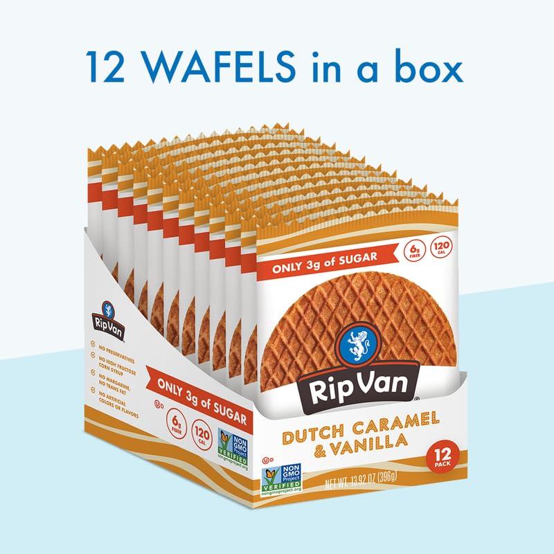 Rip Van Wafels Dutch Caramel & Vanilla Stroopwafels, Healthy Snacks, Non-GMO, Low Calorie, Low Sugar (3g), Office Snacks, Keto Friendly, 12 Count - Image 5