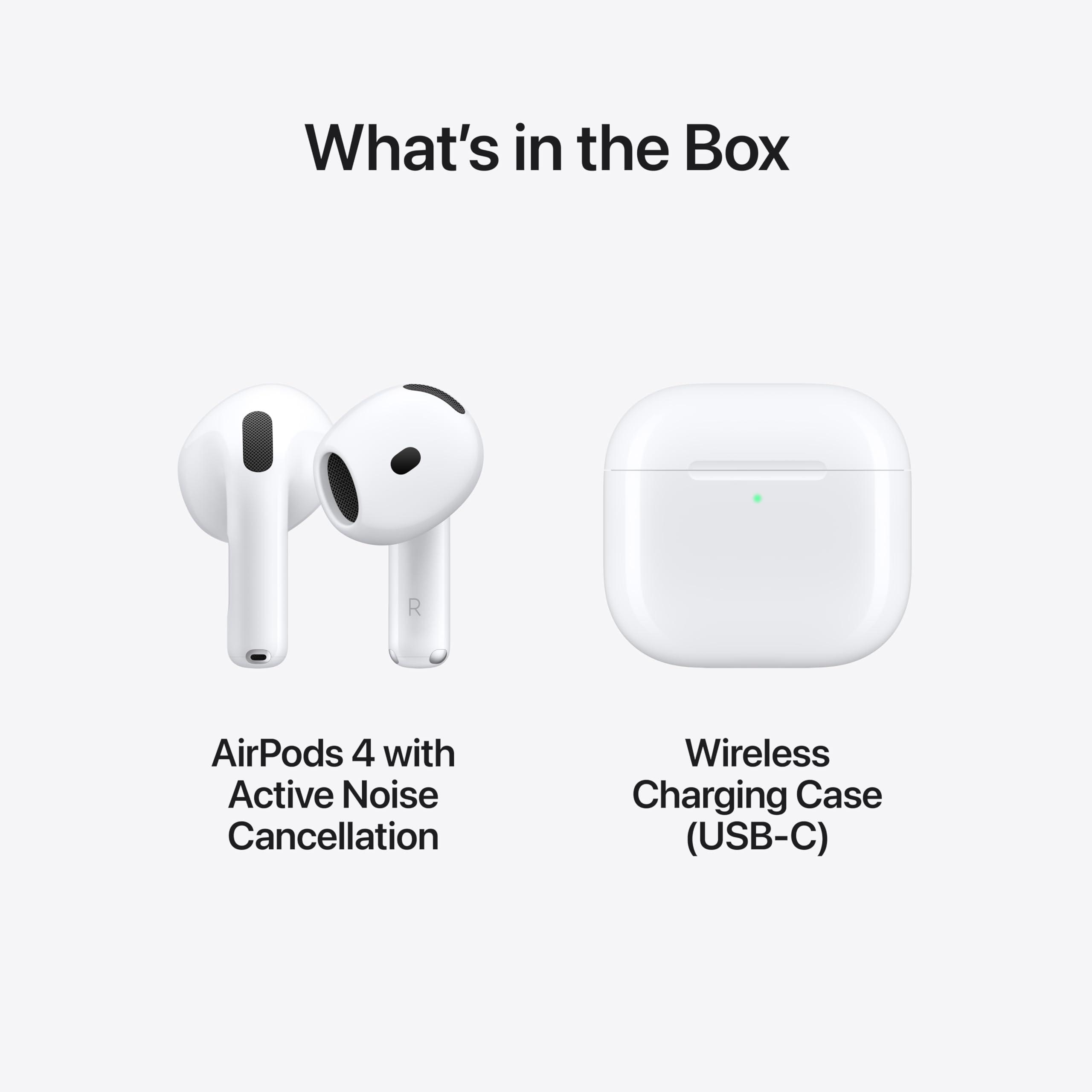 Apple AirPods 4 Wireless Earbuds, Bluetooth Headphones, with Active Noise Cancellation, Adaptive Audio, Transparency Mode, Personalized Spatial Audio, USB-C Charging Case, Wireless Charging, H2 Chip - Image 6