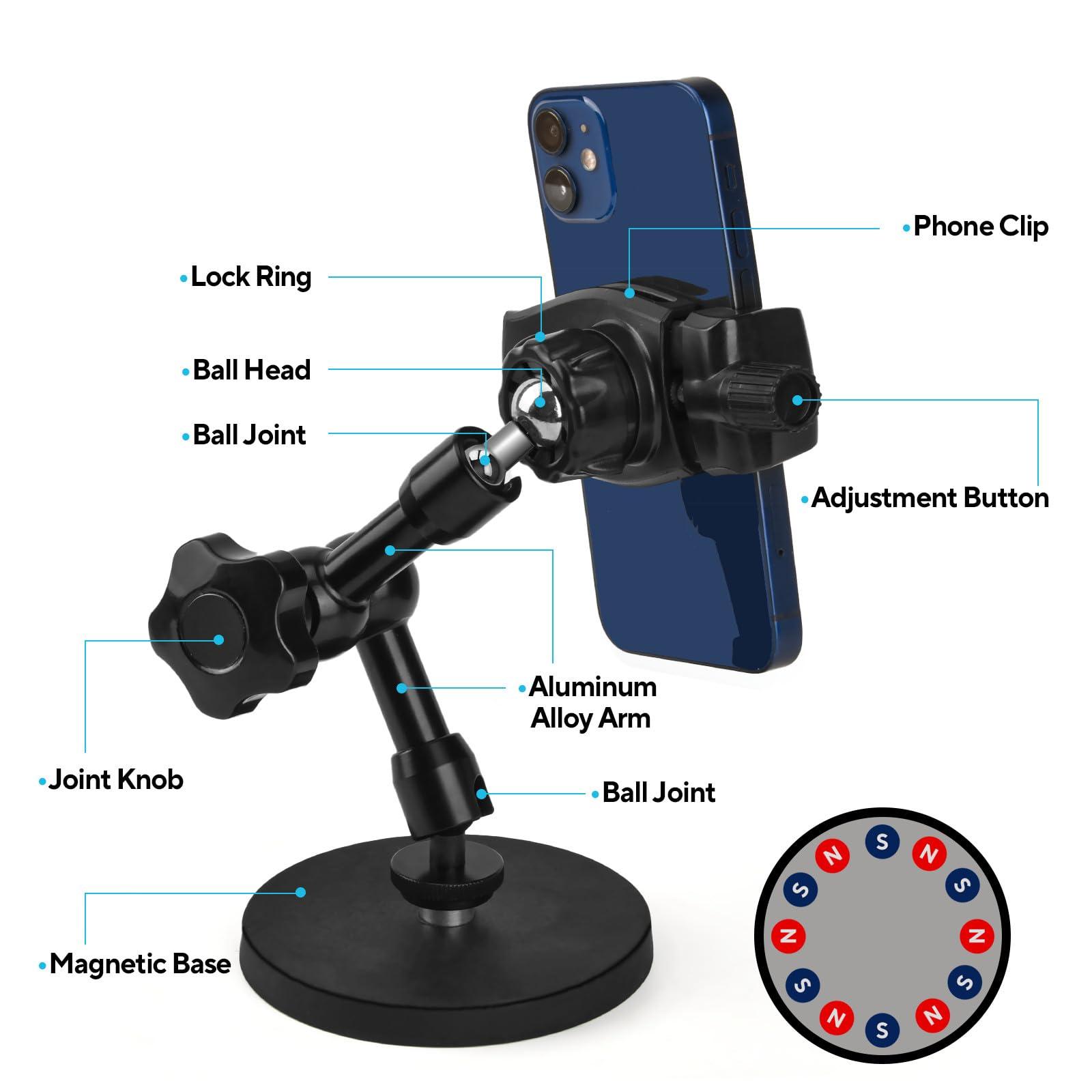 HOYXUN Magnetic Phone Holder for Gym/Tractor/Boat/Forklift, Heavy Duty Gym Magnetic Phone Holder Mount with 3.46" Super Strong Magnetic Base, 360 Adjustable Metal Arm, Fit for All Smartphones - Image 2