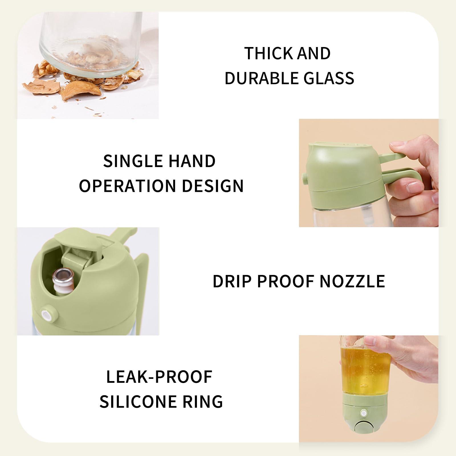 2 in 1 Olive Oil Dispenser and Oil Sprayer Premium Glass Oil Bottle with Non-Drip Spout Oil Mister for Cooking, Kitchen, Salad, Barbecue Green+Black 470ML/ 15.9fl.oz 2pcs - Image 6