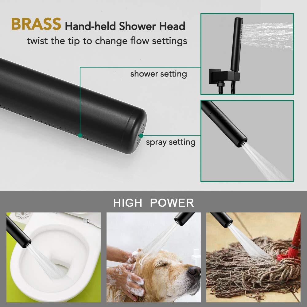 Hoimpro 12 Inch Shower Head System Set Bathroom Rain Mixer Shower Head 2 In 1 Handheld Sprayer Wall Mounted, Square Rainfall Shower Faucet Fixture Combo Valve Kits Brass Showerhead, Matte Black - Image 7