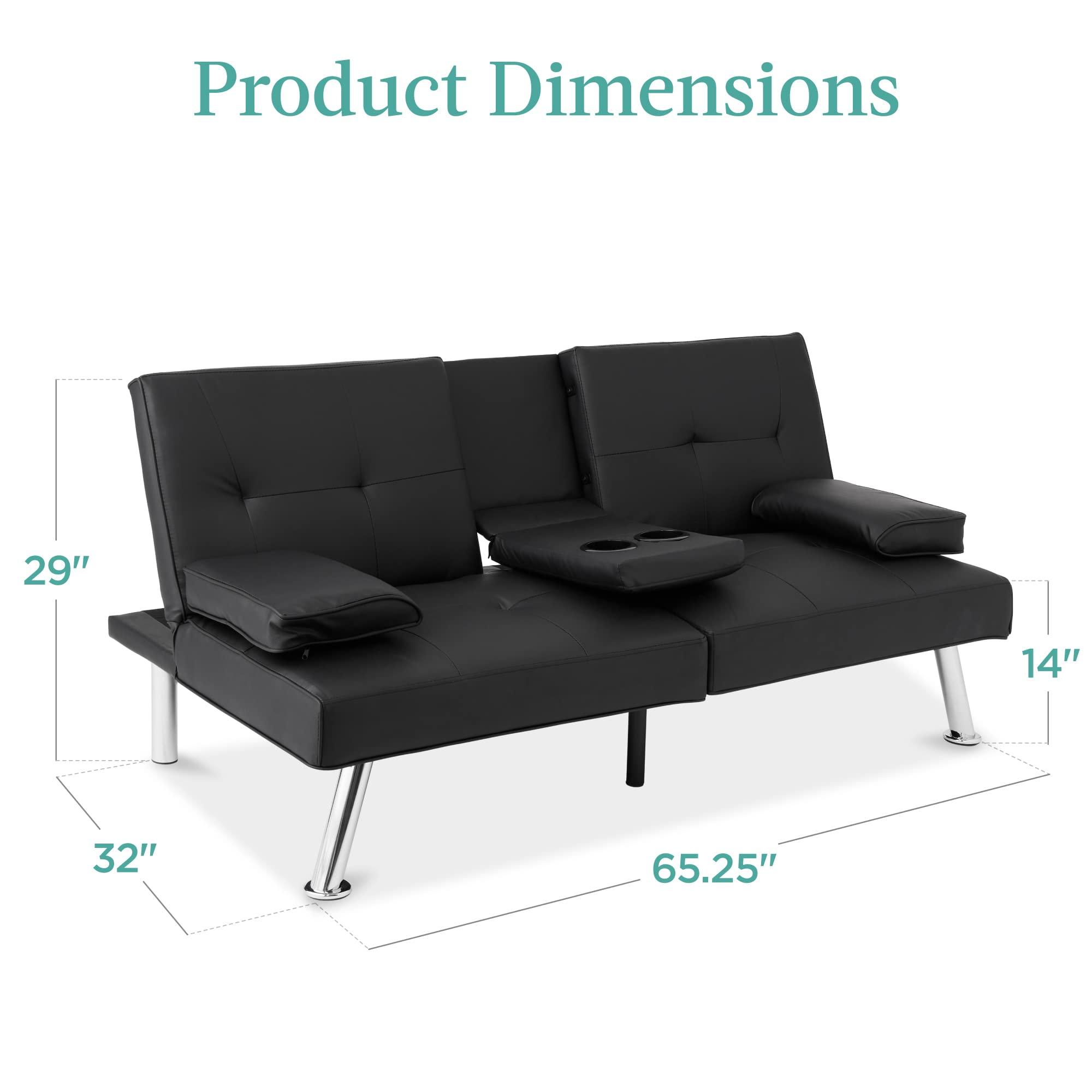 Best Choice Products Faux Leather Upholstered Modern Convertible Futon, Adjustable Folding Sofa Bed, Guest Bed w/Removable Armrests - Black - Image 2