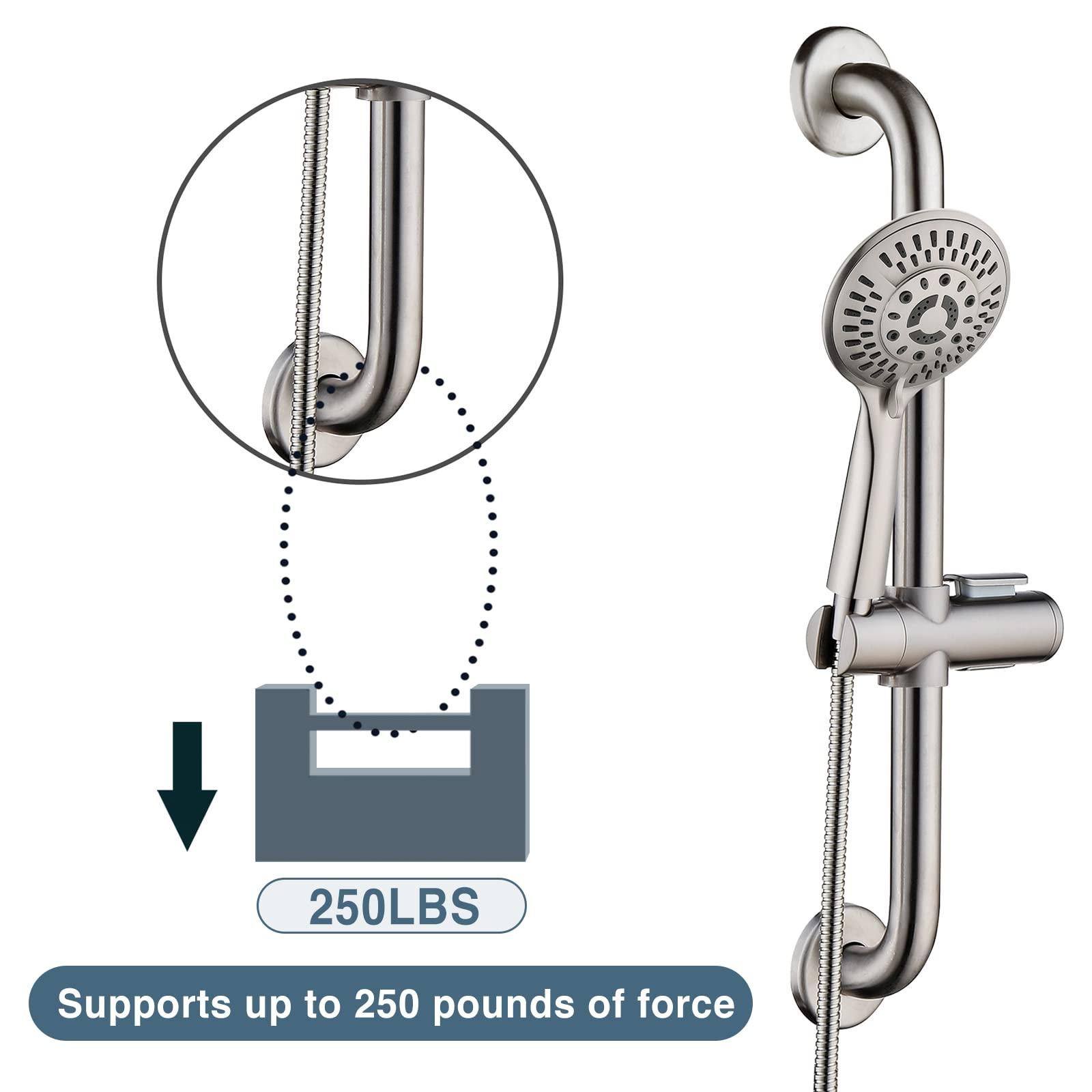 BRIGHT SHOWERS Slide Bar Shower Set with Handheld Shower Head, ADA-Compliant Stainless Steel Grab Bar, Adjustable Height and 69-Inch Hose – Brushed Nickel - Image 6