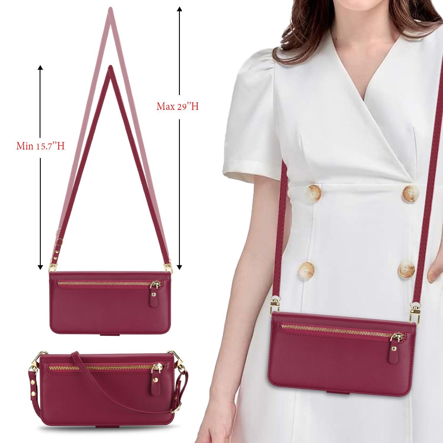 Lipvina for iPhone 16 Wallet Case for Women,Zipper Pocket,PU Leather Phone Case Stand flip Cover Crossbody Lanyard Strap Zipper Credit Card Holder Slots for Apple 16,Wine Red - Image 6