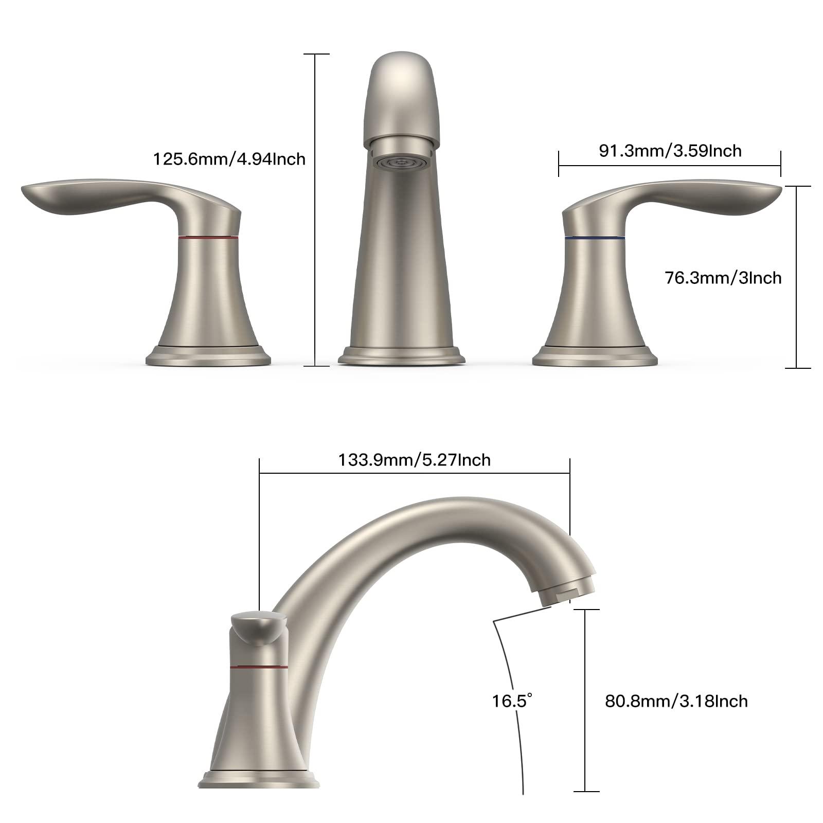 Bathroom Sink Faucet, Faucet for Bathroom Sink, Widespread Brushed Nickel Bathroom Faucet 3 Hole with Stainless Steel Pop Up Drain and cUPC Lead-Free Hose - (Brushed Nickel) - Image 3