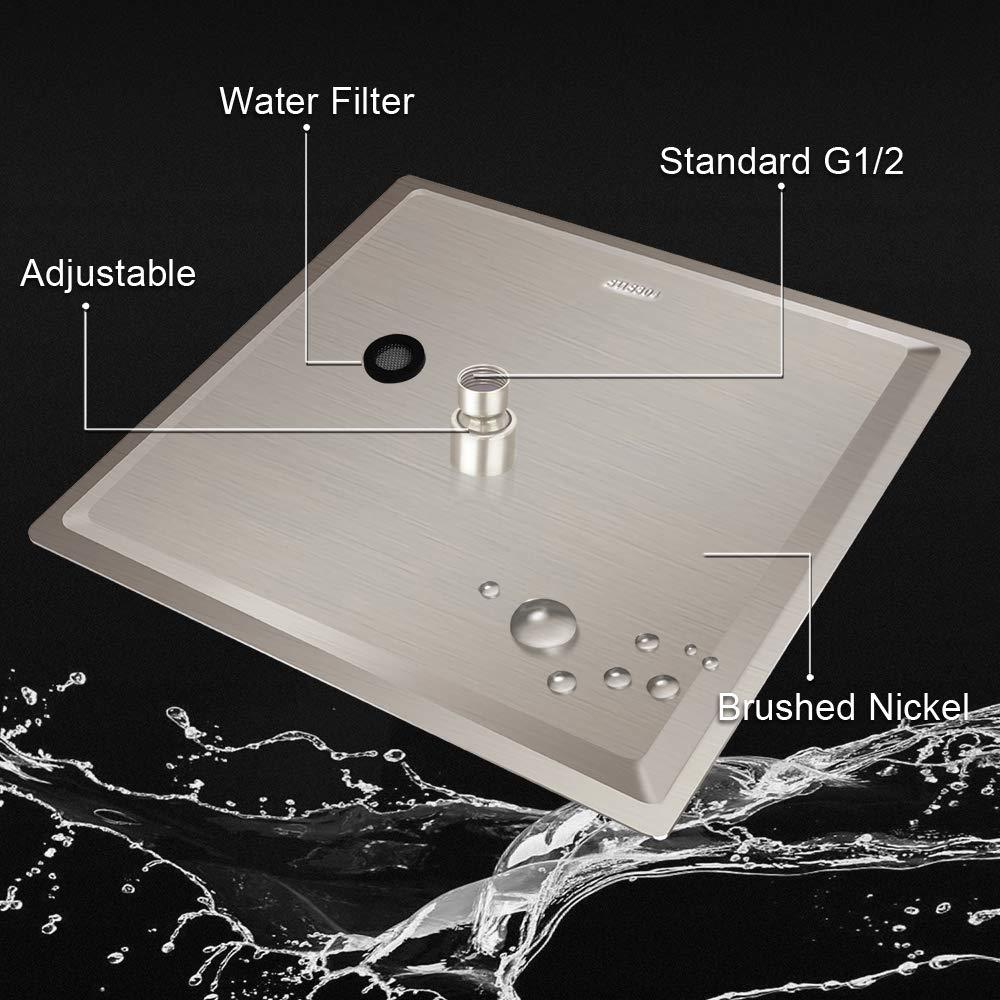 12 Inch Square Rain Showerhead with 11 Inch Adjustable Extension Arm,Large Stainless Steel High Pressure Shower Head,Ultra Thin Rainfall Bath Shower with Easy to Clean and Install-Brushed Nickel - Image 6