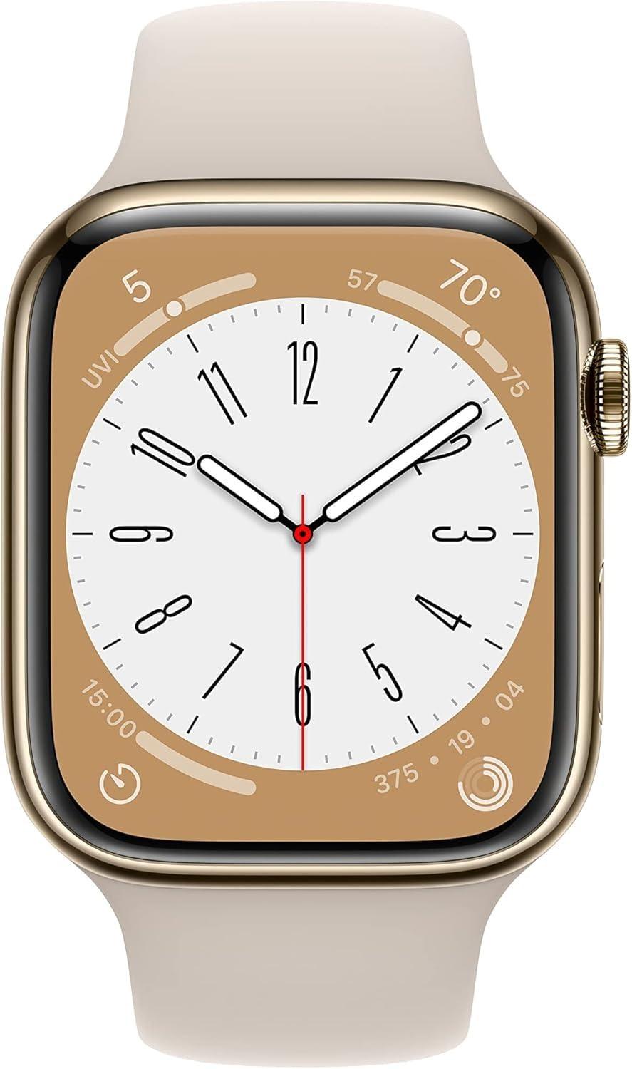 Apple Watch Series 8 [GPS, 41mm] - Starlight Aluminum Case with Starlight Sport Ban, M/L (Renewed) - Image 7