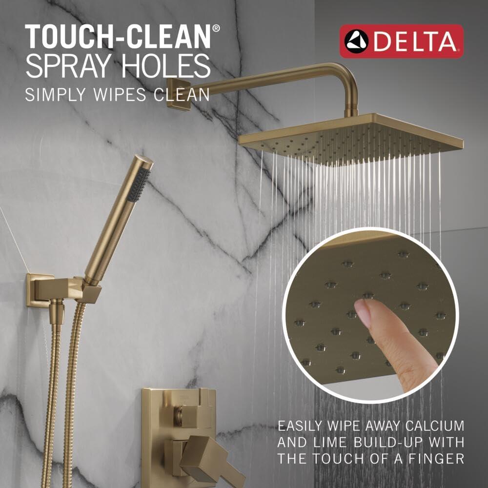 Delta Faucet Modern Raincan 2-Setting Square Shower System Including Rain Shower Head and Handheld Spray Gold, Rainfall Shower System Gold, Shower Valve and Trim Kit, Champagne Bronze 342701-CZ - Image 6