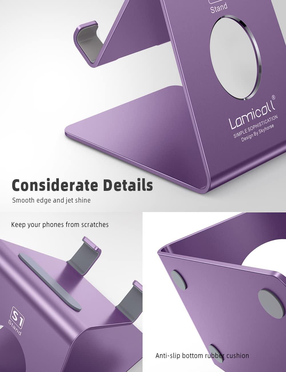 Lamicall Cell Phone Stand, Desk Phone Holder Cradle, Compatible with Phone 13 12 Mini 11 Pro Xs Max XR X 8 7 6 Plus SE, Smartphones Dock, Office Desktop Accessories - Purple - Image 6