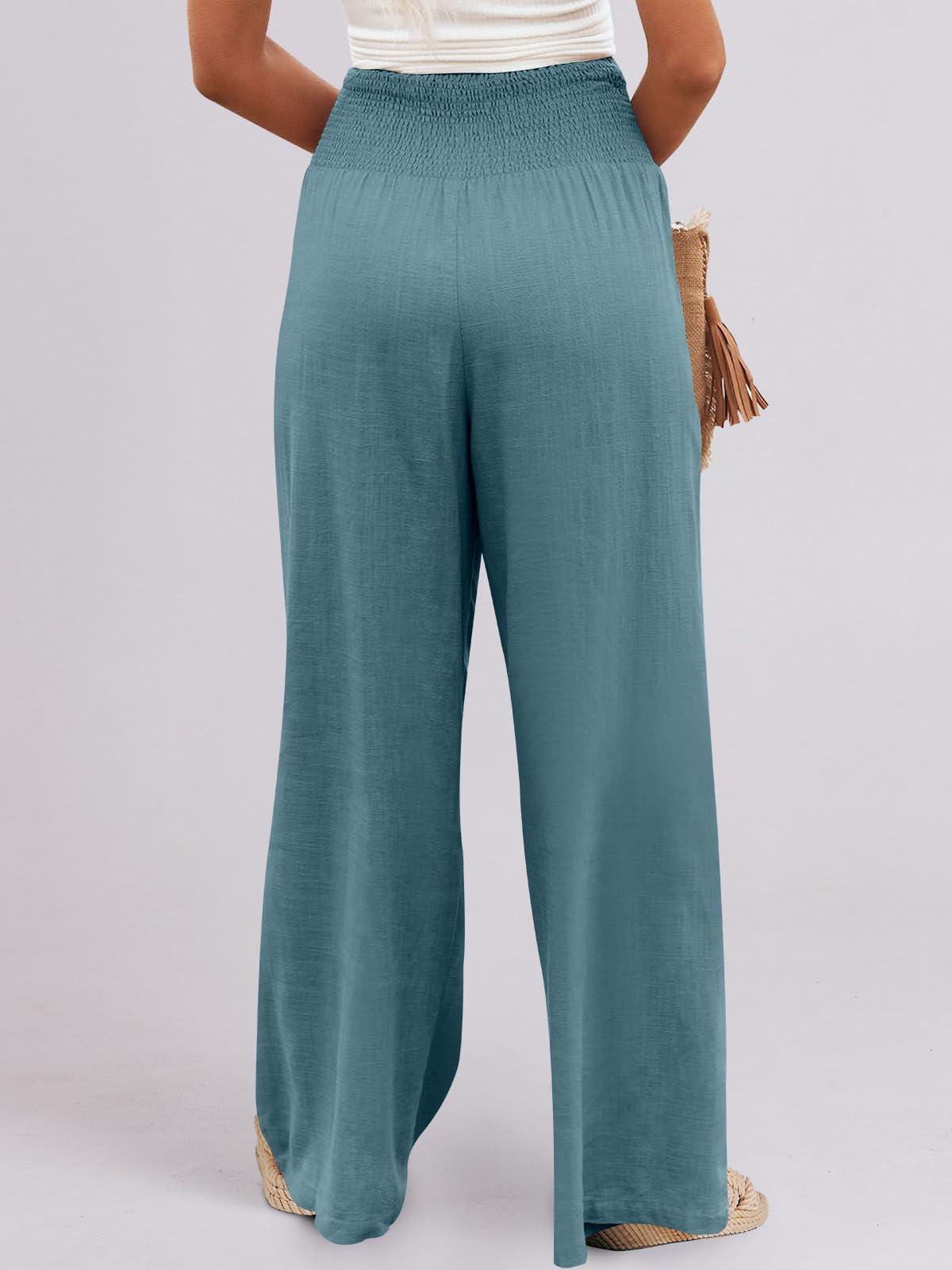 ANRABESS Women Linen Palazzo Pants Summer Boho Wide Leg High Waist Casual Lounge Pant 2025 Beach Travel Vacation Outfits - Image 8