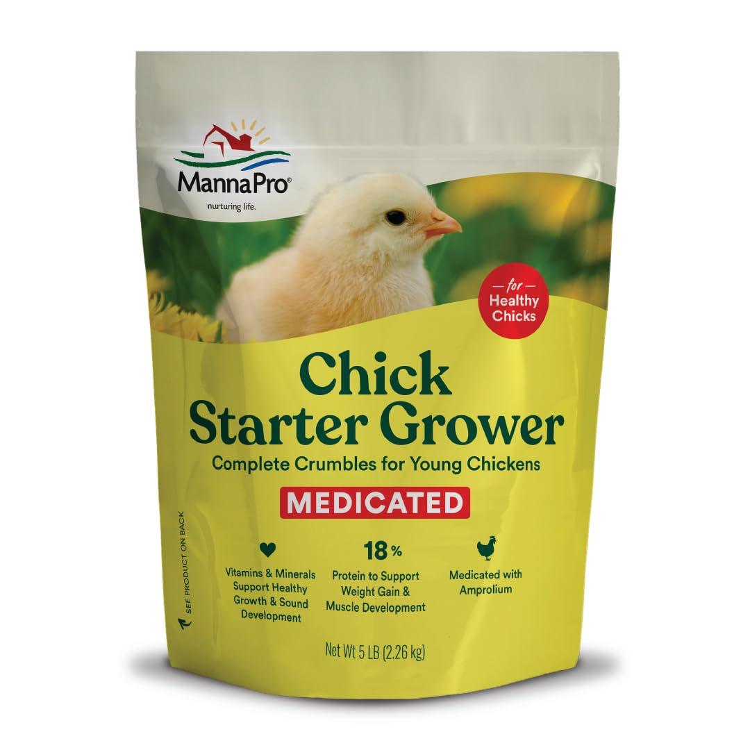 Manna Pro Medicated Chick Starter Grower Feed – High Protein Crumbles with Amprolium for Coccidiosis Prevention – Complete Chicken Feed for Baby Chicks and Pullets – For Healthy Growth – 5 lb Bag
