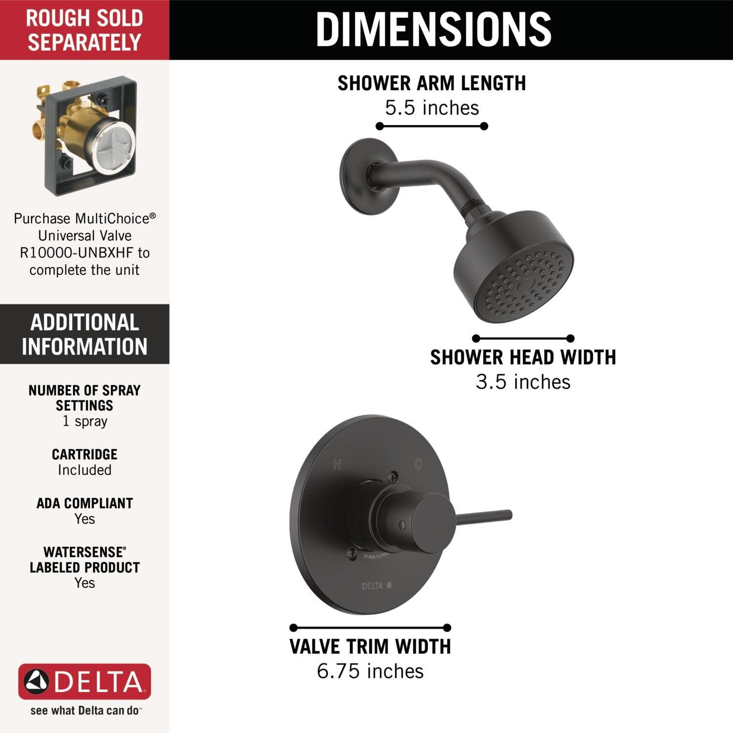 Delta Faucet Modern 14 Series Matte Black Shower Faucet, Delta Shower Trim Kit with Single-Spray Touch-Clean Black Shower Head, Matte Black T14259-BL-PP (Valve Not Included) - Image 4
