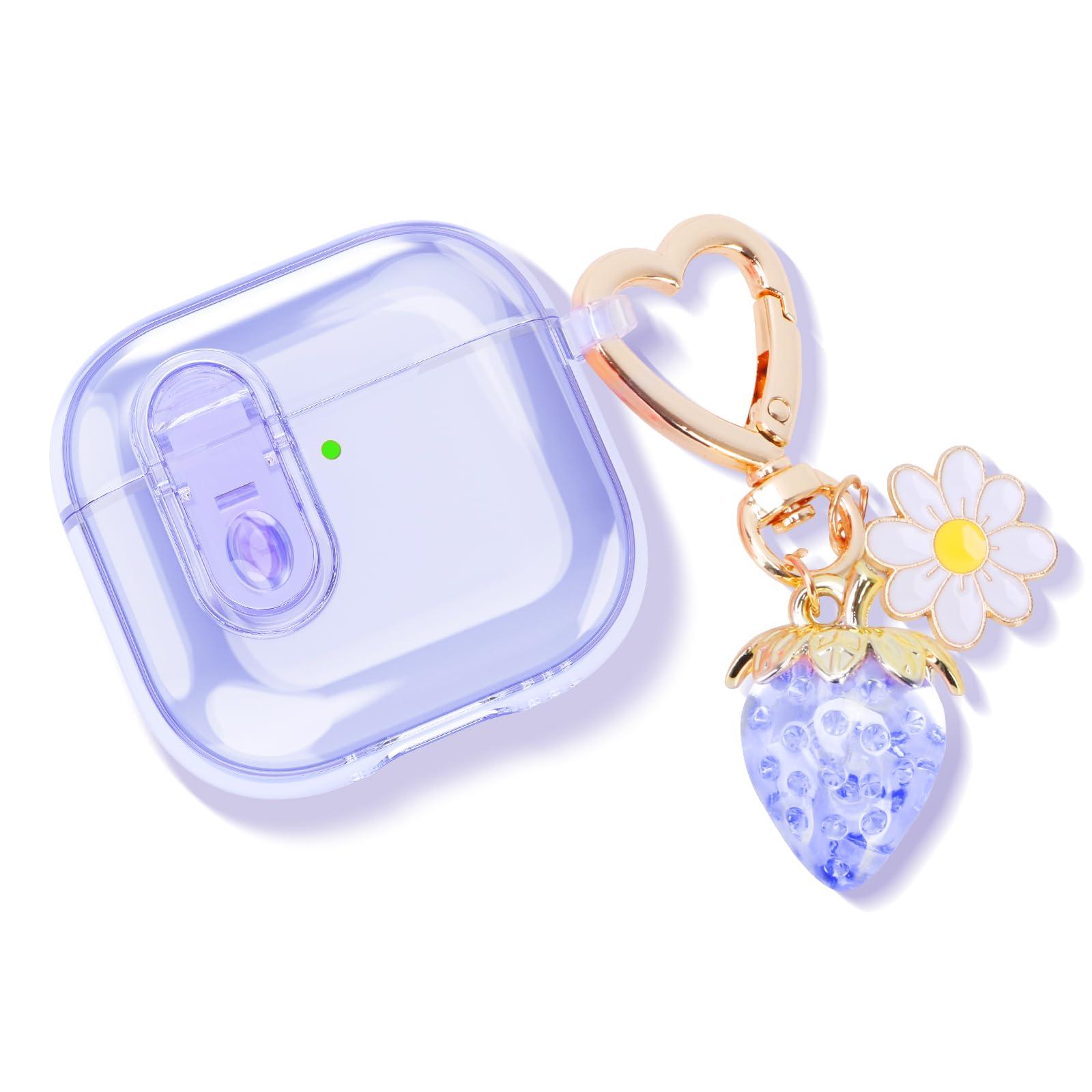 (with Safety Lock) Clear Case Compatible with Airpods 4 Cases 2024 Women, Cute Soft TPU Transparent AirPods 4th Generation Case iPods 4 Earbuds Cases Girl Strawberries Keychain for Airpod iPod 4th Gen - Image 6