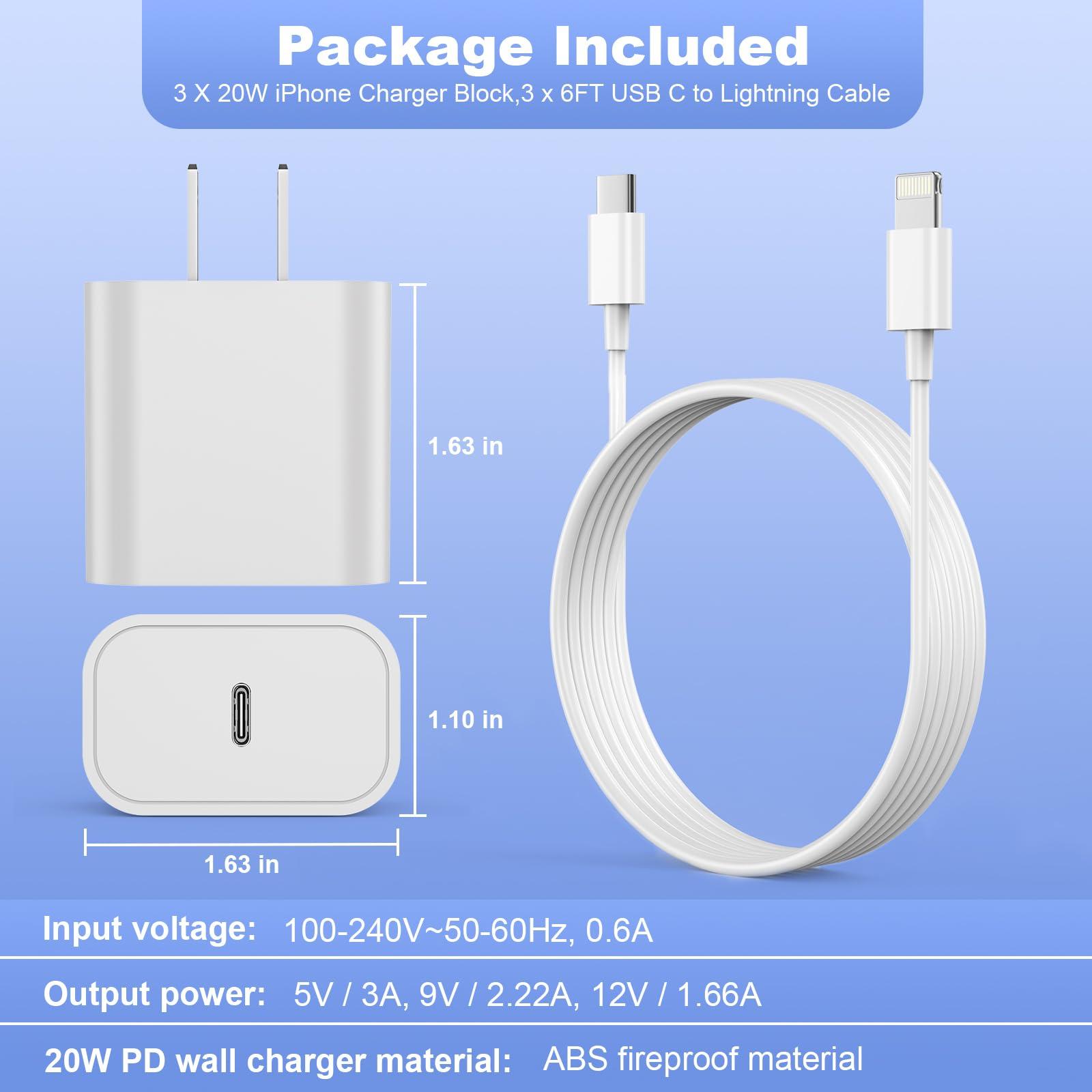 iPhone Charger Fast Charging,【Apple MFi Certified】 20W Type C Fast Charger Block with 6FT USB C to Lightning Cable for iPhone 14/13/13 Pro/12/12 Pro/12 Pro Max/11/Xs Max/XR/X,iPad,AirPods Pro, 3 Pack - Image 6