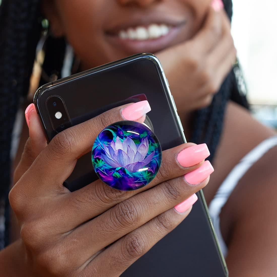 WUYULB Expandible Collapsible Mobile Phone Grip Cell Phone Stand Holder for Smartphones Cellphone Accessory（Clear Glitter Purple Lotus Flower Design） - Image 3