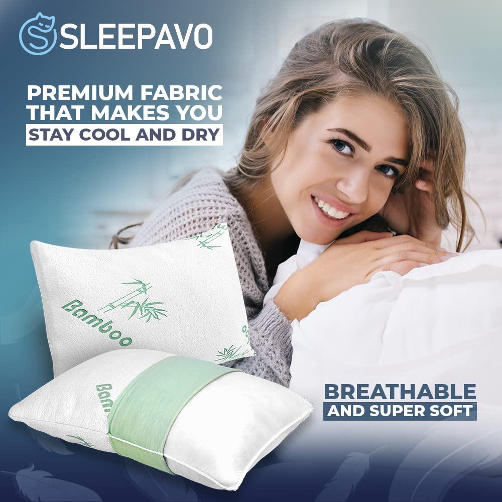 Memory Foam Pillows Queen Size Set of 2 - Cooling Bed Pillows for Sleeping - Back, Stomach, Side Sleeper Firm, Comfy Cool Shredded - 2 Pack, Rayon Derived from Bamboo - Image 6