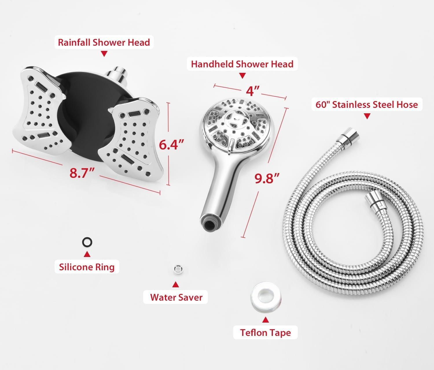 GRICH 2.5GPM Shower Head with Handheld Spray Combo: 2 in 1 Rainfall Shower Heads high pressure & Handheld Shower Head, 9 Spray Modes/Settings Detachable Shower Head with 60 Inch Hose - Image 3