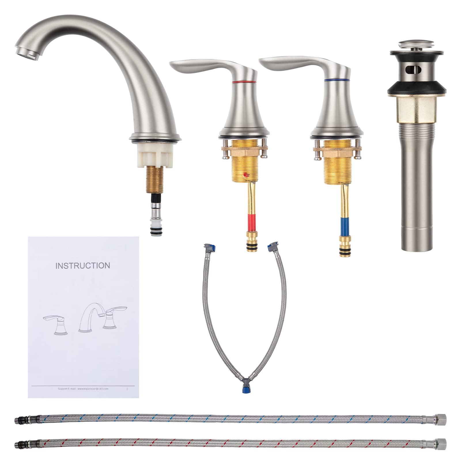 Bathroom Sink Faucet, Faucet for Bathroom Sink, Widespread Brushed Nickel Bathroom Faucet 3 Hole with Stainless Steel Pop Up Drain and cUPC Lead-Free Hose - (Brushed Nickel) - Image 7