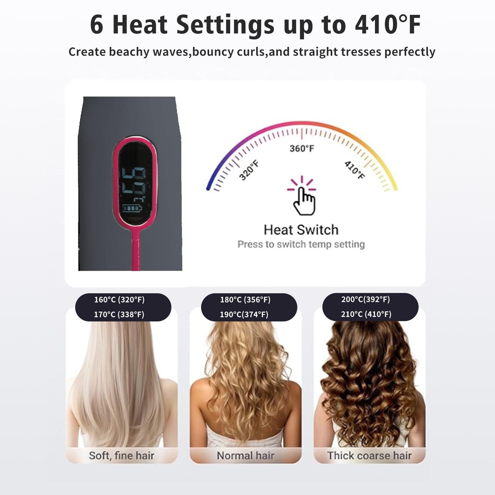 Cordless Hair Straightener and Curler 2 in 1 Portable Flat Iron Wireless Hair Straightener for Travel, USB-C Rechargeable 4800 mAh Battery Fast Heating Pink - Image 3