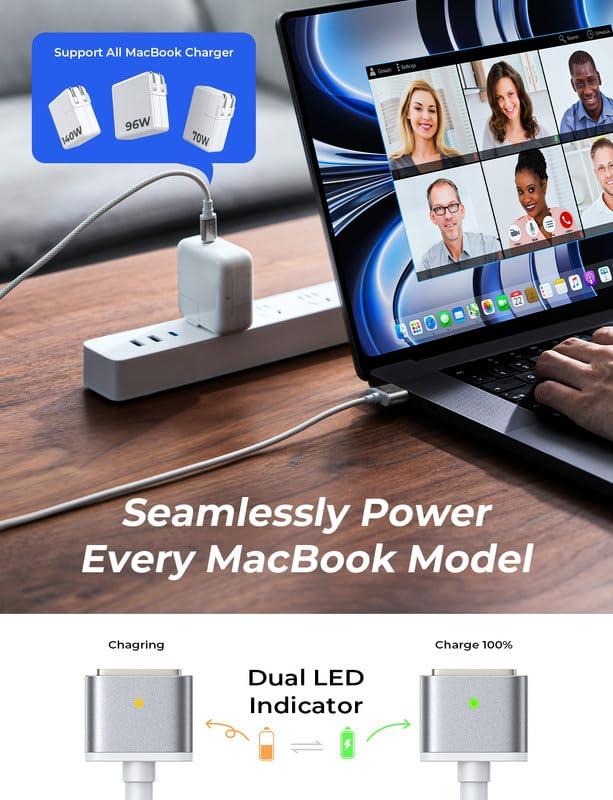 LISEN USB-C to Magnetic 3 Cable (6.6FT) for M4 MacBook Air Pro Charger, 140W Magnetic Safe 3 Cable for MacBook Air (15''/13'' M4 2025, M3 2024, M2 2023, M2 2022), Pro (16"/14" 2024/2023/2021) - Image 4