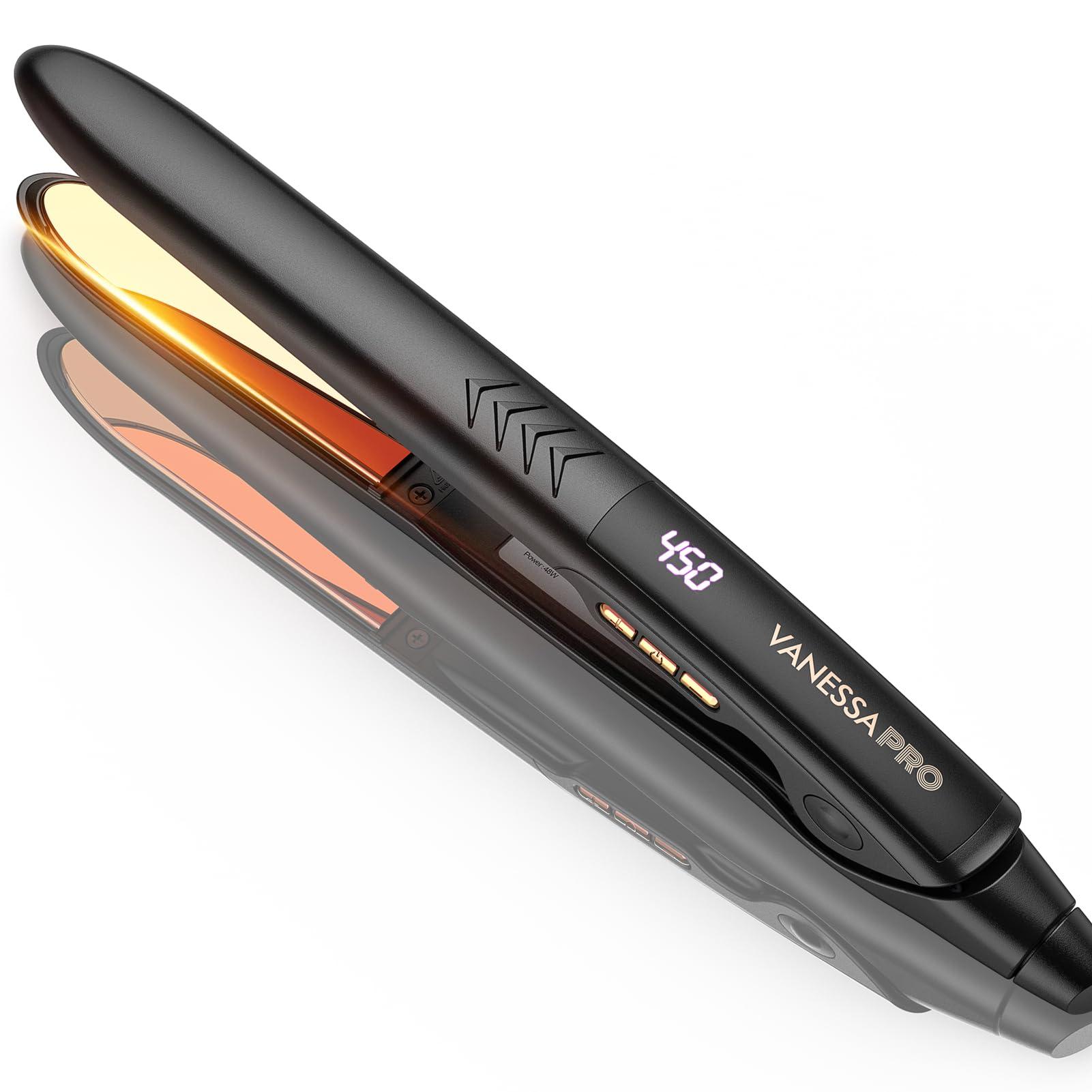 VANESSA PRO Flat Iron Hair Straightener, 100% Pure Titanium Flat Iron for One Pass to Achieve a Sleek Look, Curls Beautifully & Straightens Well - 1 inch