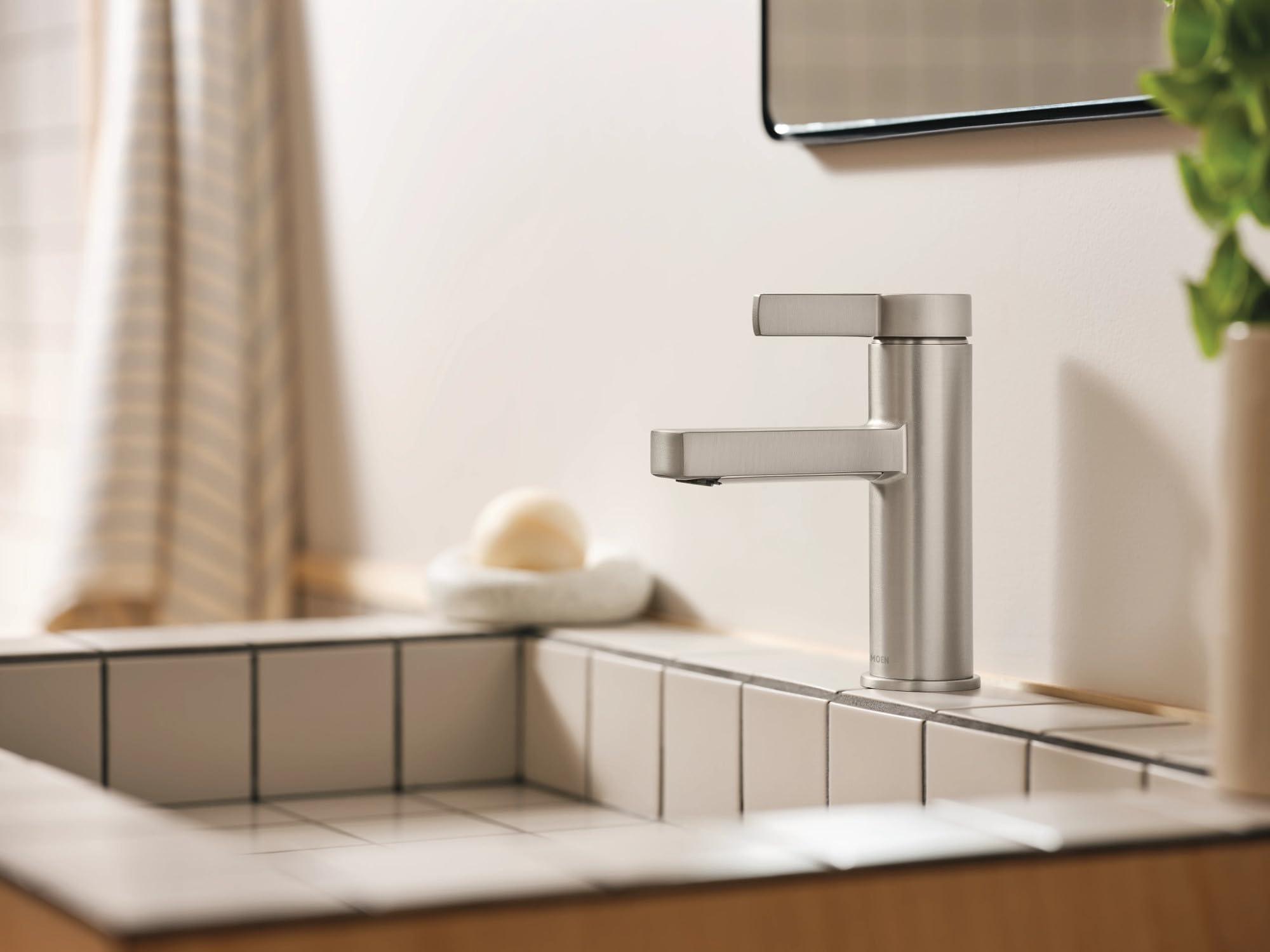 Moen Beric Spot Resist Nickel Modern One-Handle Single Hole Bathroom Faucet with Drain Assembly and Optional Deckplate for Your Bath Sink, 84774SRN - Image 7