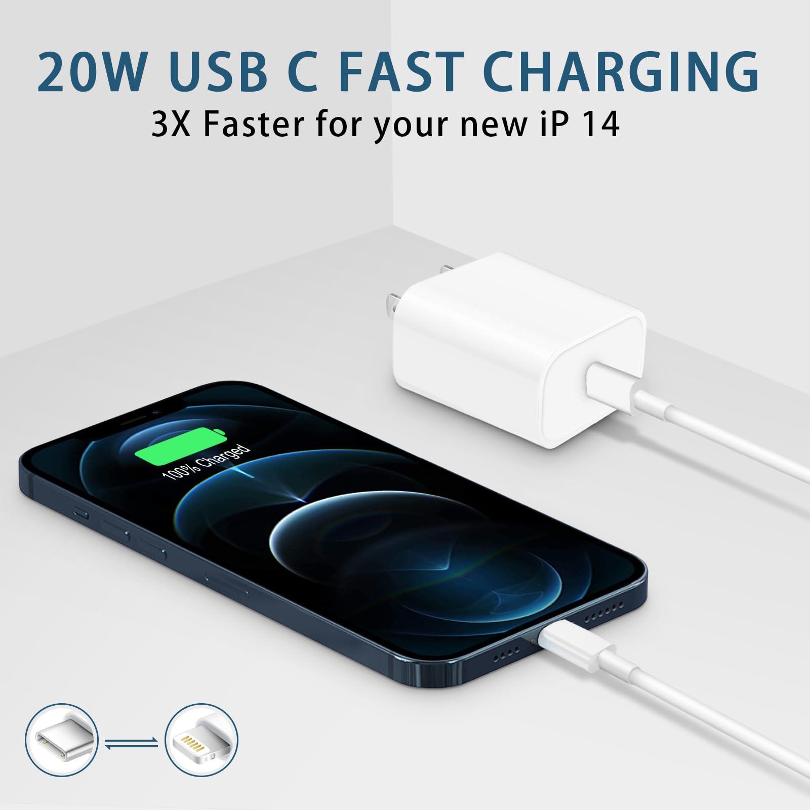 iPhone Charger Fast Charging, MFi Certified, 20W USB C Block with 6Ft Lightning Cable for iPhone 14/13/12/11/Xs/8, iPad and More [2 Pack] - Image 6
