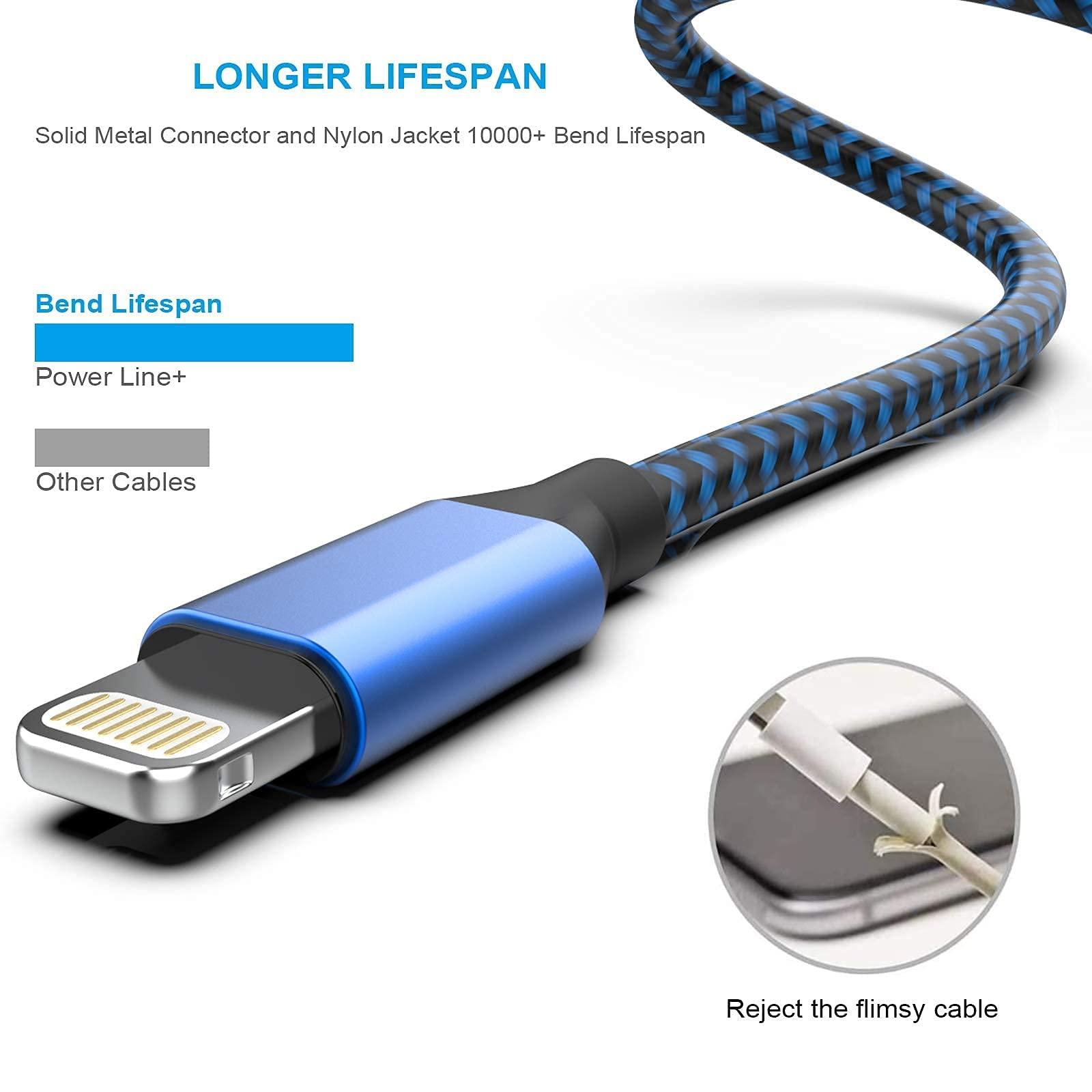 [Apple MFi Certified] 6Pack 3/3/6/6/6/10 FT iPhone Charger Nylon Braided Fast Charging Lightning Cable Compatible iPhone 14 Pro/13 mini/13/12/11 Pro MAX/XR/XS/8/7/Plus/6S/SE/iPad - Image 2