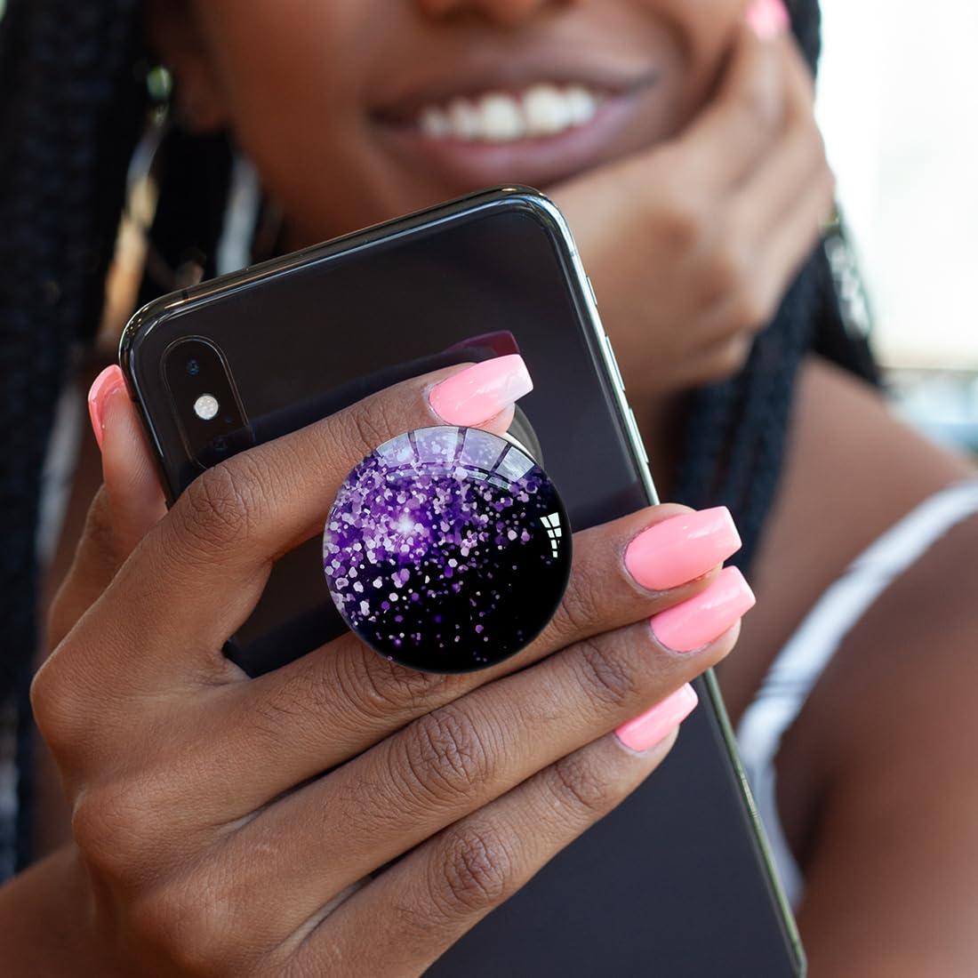 WUYULB Clear Crystal Glitter Collapsible Expandiing Moblile Phone Grip Stand Holder for Smartphones and Tablets Cell Phone Accessory (Dark Night Purple) - Image 3
