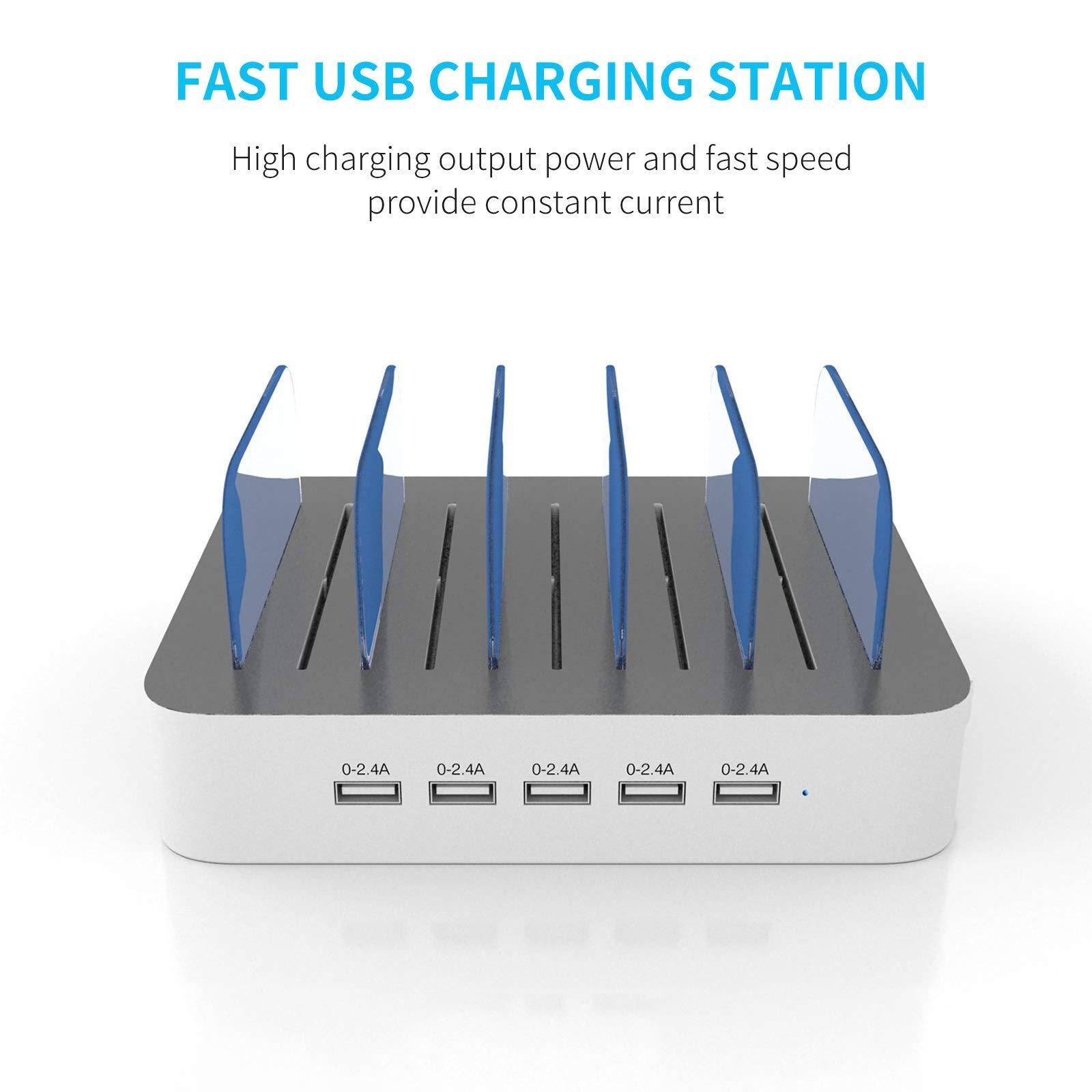 MSTJRY Charging Station for Multiple Devices : 5 Port Multi USB-A Charger Stations Multi-Device Organizer Charging Dock Designed for iPhone iPad Cell Phone Tablets (7 Short Cables Included) - Image 2
