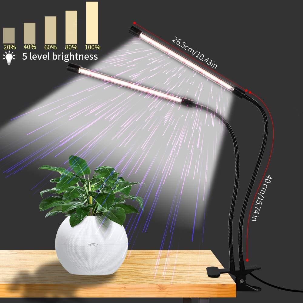 GooingTop LED Grow Light,6000K Full Spectrum Clip Plant Growing Lamp with White Red LEDs for Indoor Plants,5-Level Dimmable,Auto On Off Timing 4 8 12Hrs - Image 2
