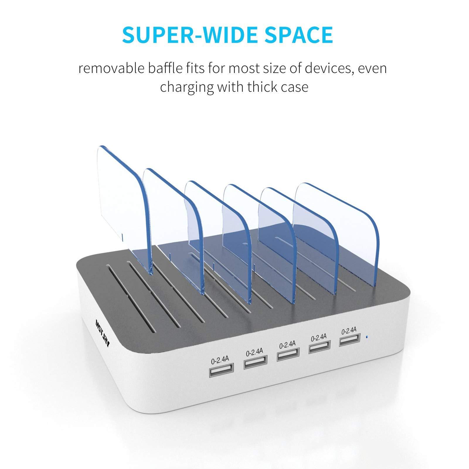 MSTJRY Charging Station for Multiple Devices : 5 Port Multi USB-A Charger Stations Multi-Device Organizer Charging Dock Designed for iPhone iPad Cell Phone Tablets (7 Short Cables Included) - Image 5