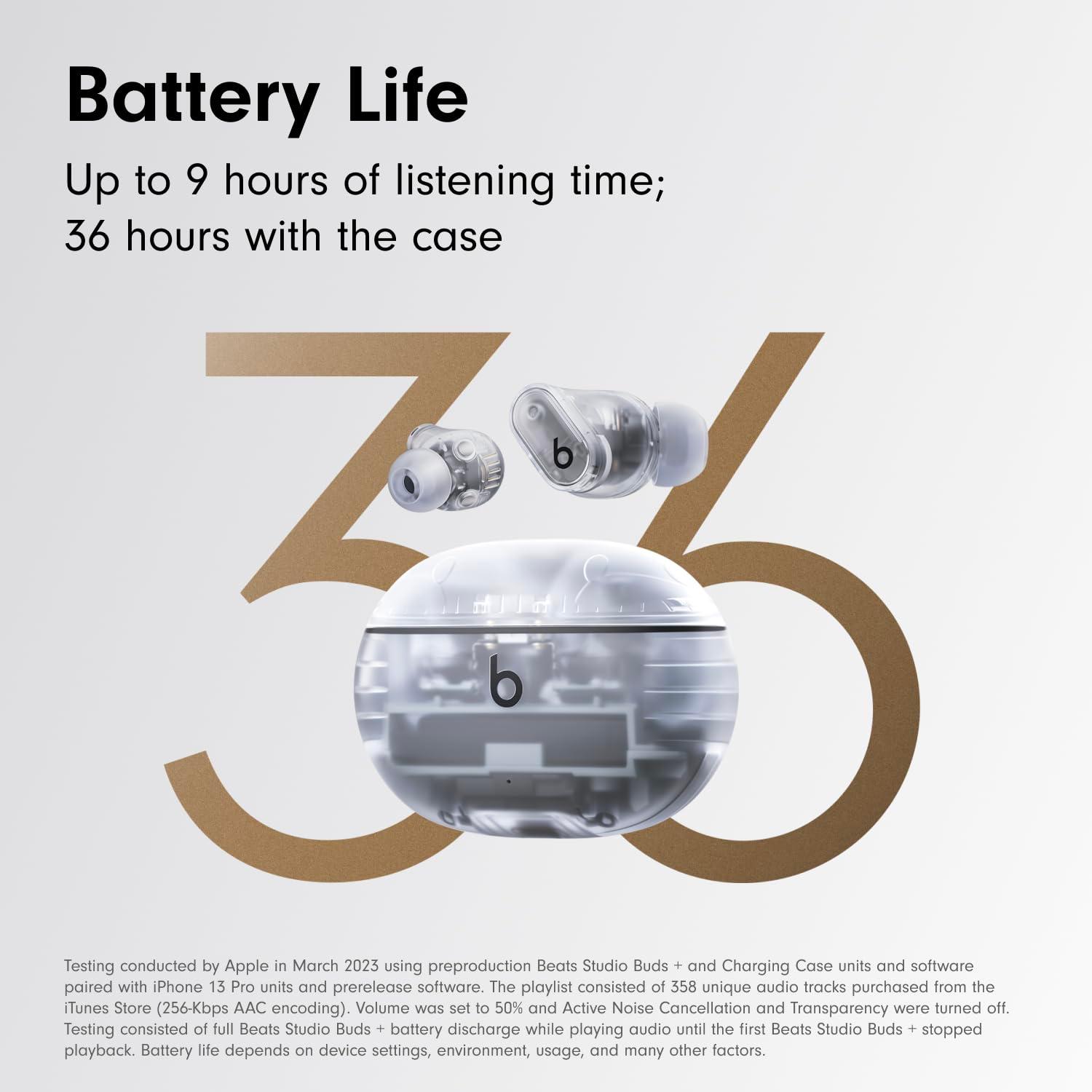 Beats Studio Buds + | True Wireless Noise Cancelling Earbuds, Enhanced Apple & Android Compatibility, Built-in Microphone, Sweat Resistant Bluetooth Headphones, Spatial Audio - Transparent - Image 3