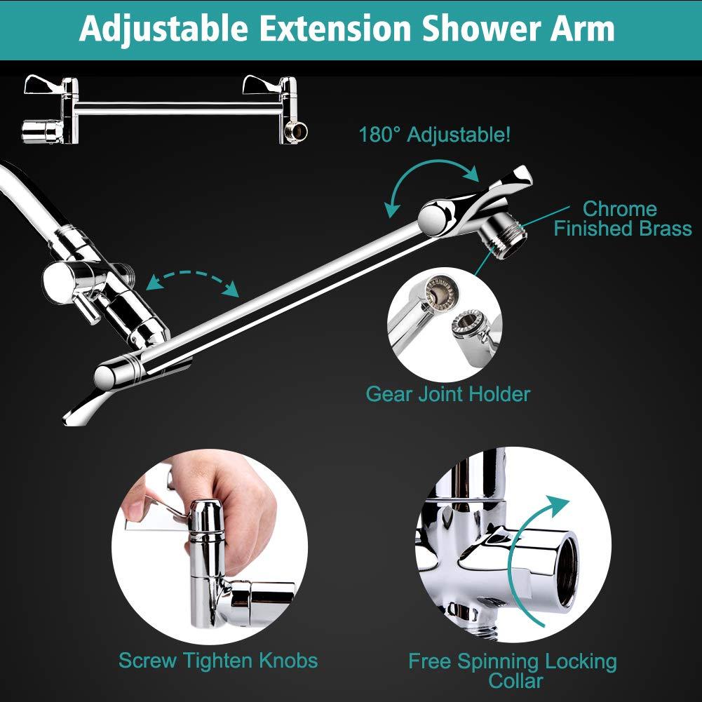 Shower Head, 8 Inch High Pressure Rainfall Shower Head/Handheld Shower Combo with 11 Inch Extension Arm, 9 Settings Adjustable Anti-leak Shower Head with Holder/Hose, Height/Angle Adjustable - Image 6