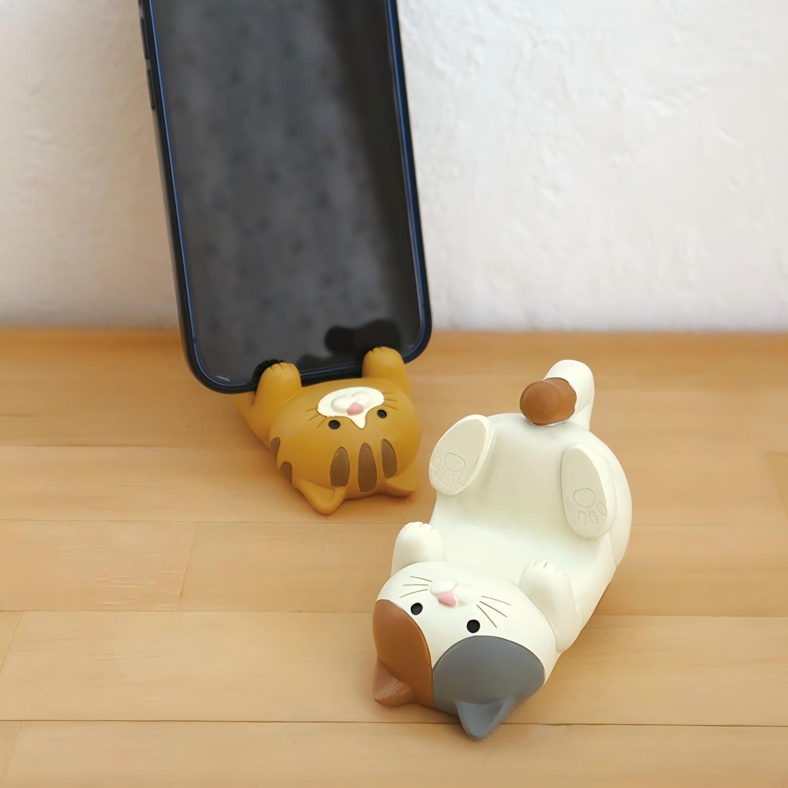 Gwindrise Cat Phone Stand Holder, Resin Desk Decor Accessory for Smartphones, Cute Phone Holder Gift for Cat Lovers, 3.3 x 2.3 x 2.0 inches, Orange - Image 2