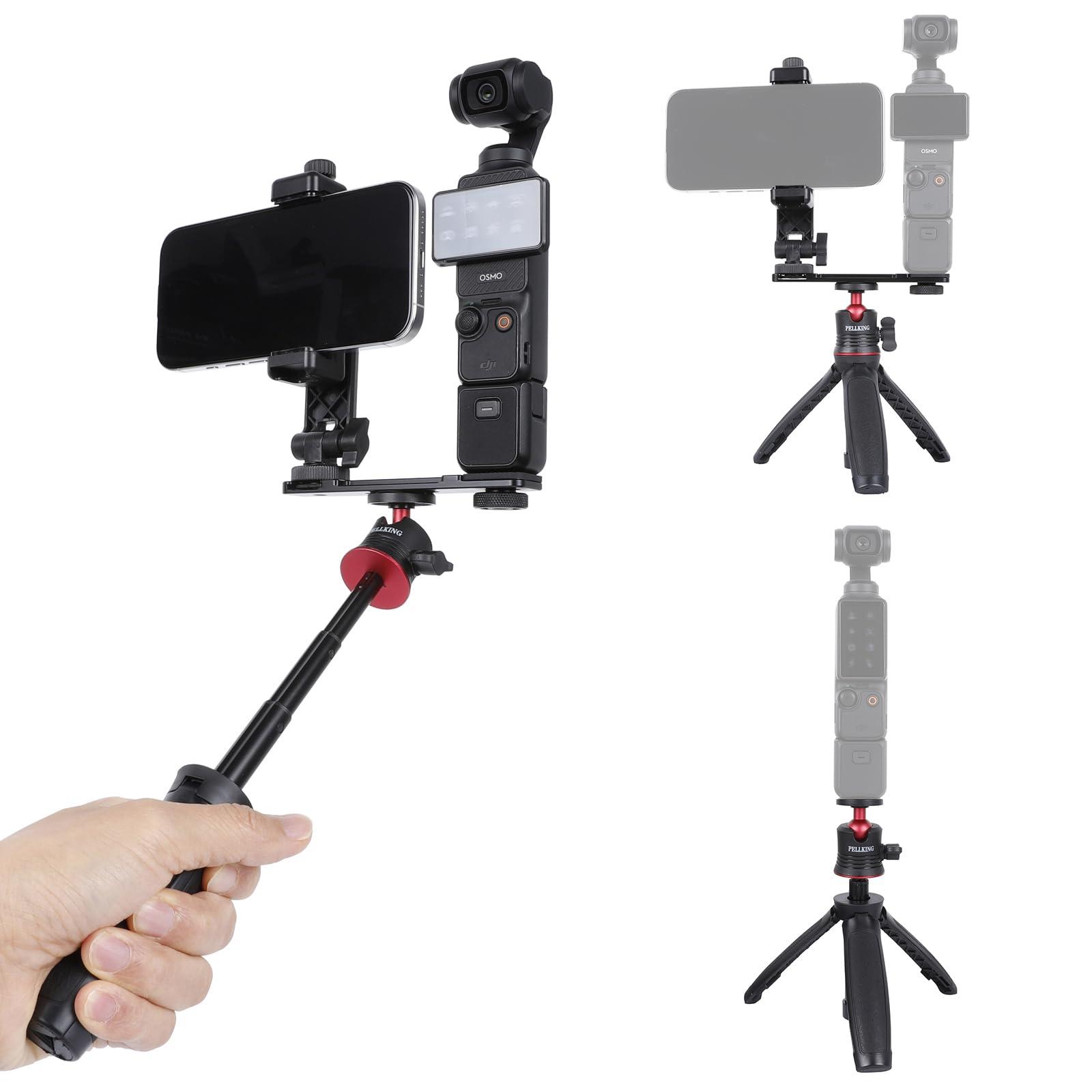 PellKing Osmo Pocket 3 Phone Holder Set Expansion Accessories + Universal Mini Extension Pole Tripod Compatible with DJI OSMO Pocket 3 and Smartphone