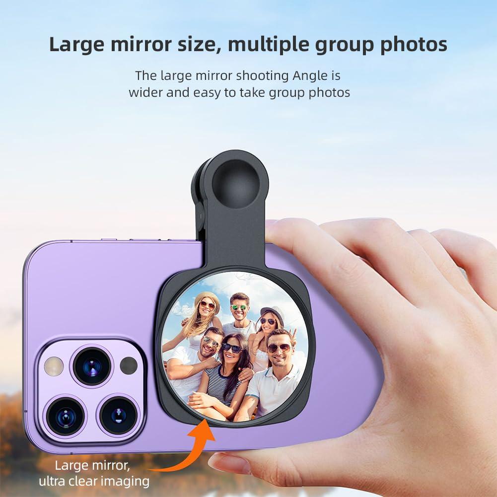 Kalofaye Selfie Mirror Compact Phone Mirror Universal Phone Clip for iPhone 15/14/13/12 Android Samsung Smartphone Selfie Vlog Accessories - Image 3