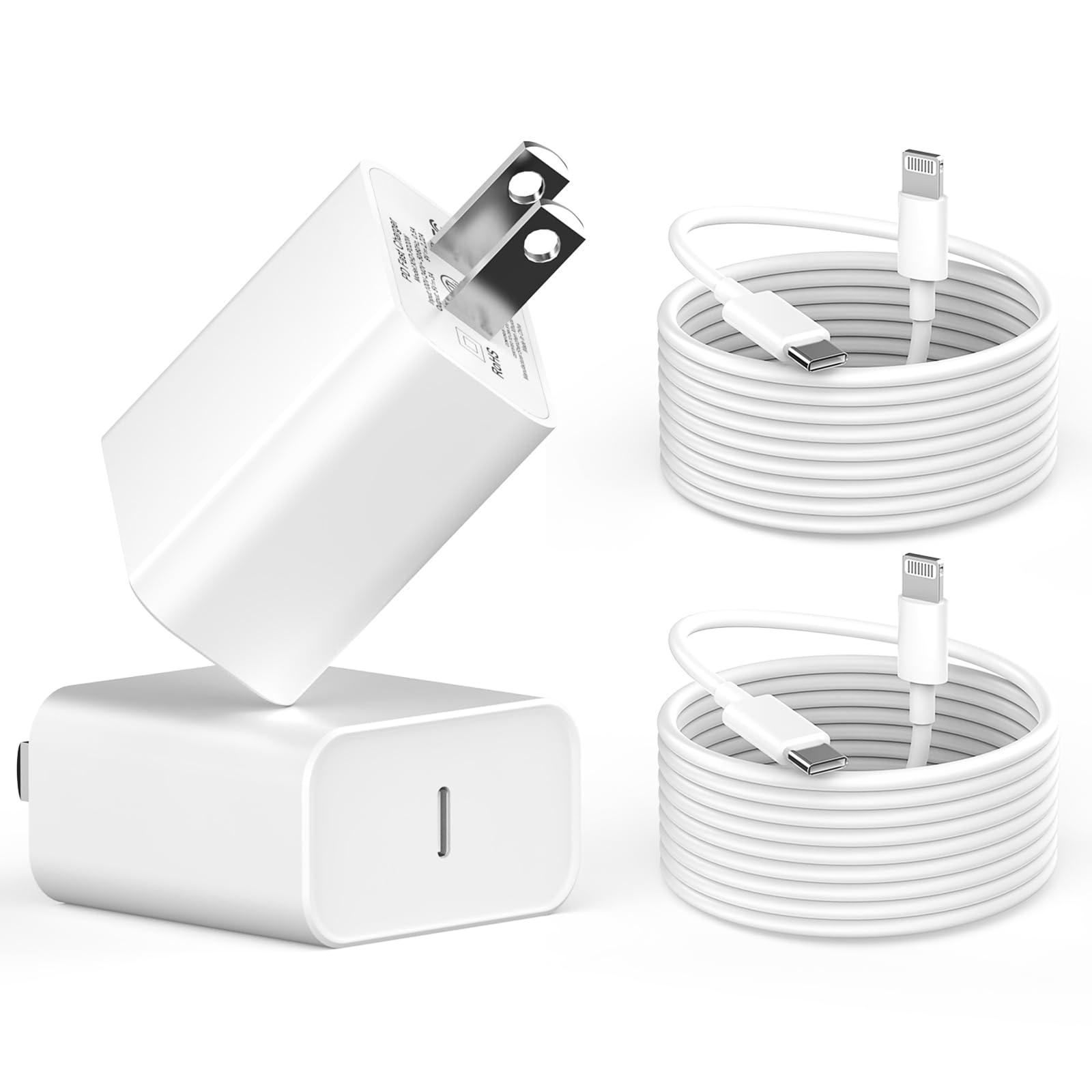esbeecables 2 Pack PD 20W USB C Fast Charger Block & 6FT Type C to Lightning Cable for iPhone 14 13 12 11 XS XR X 8 series